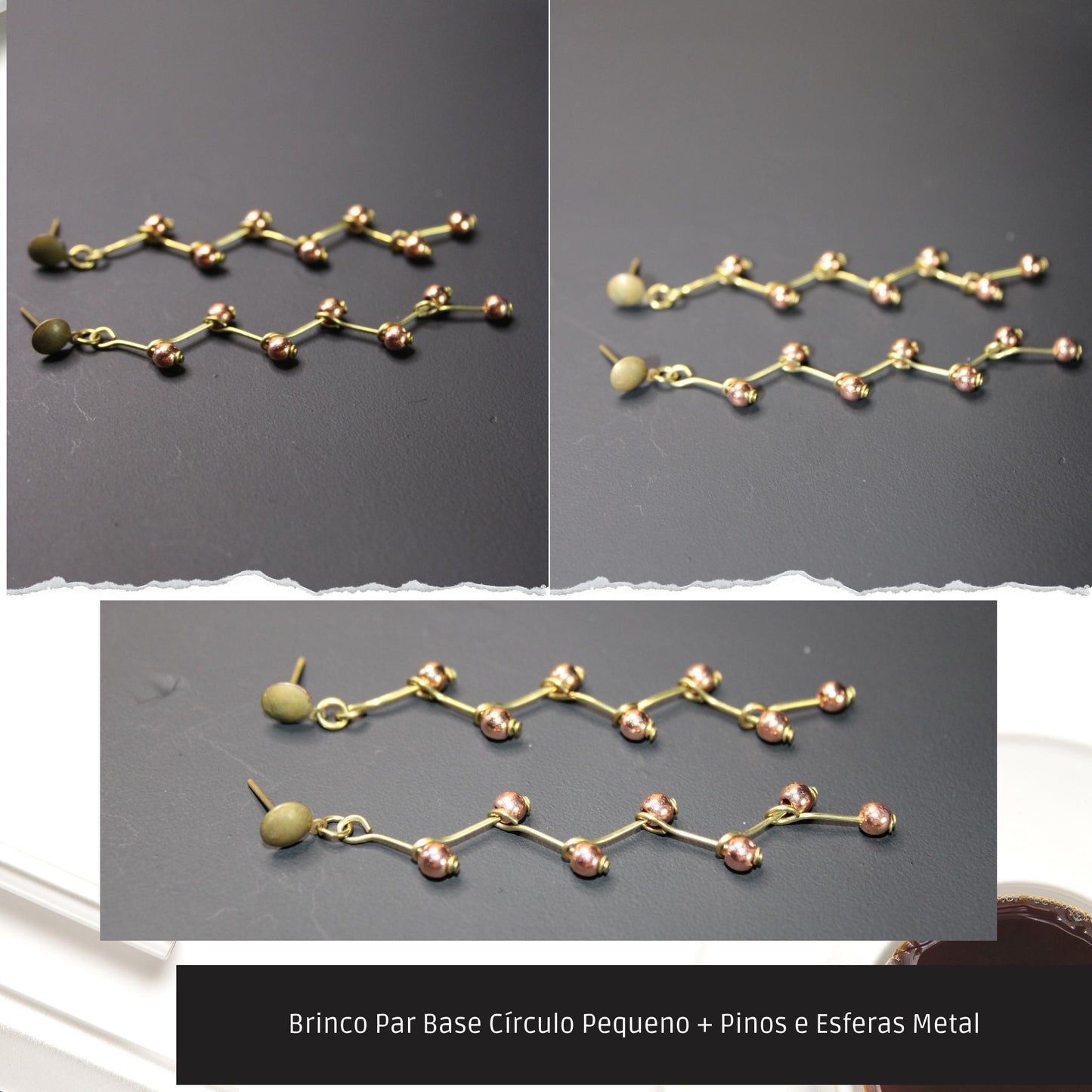 Brinco Par Base Círculo Pequeno + Pinos e Esferas Metal  - Código.: BR230020AIBR  - Peso.: 2.0 gr