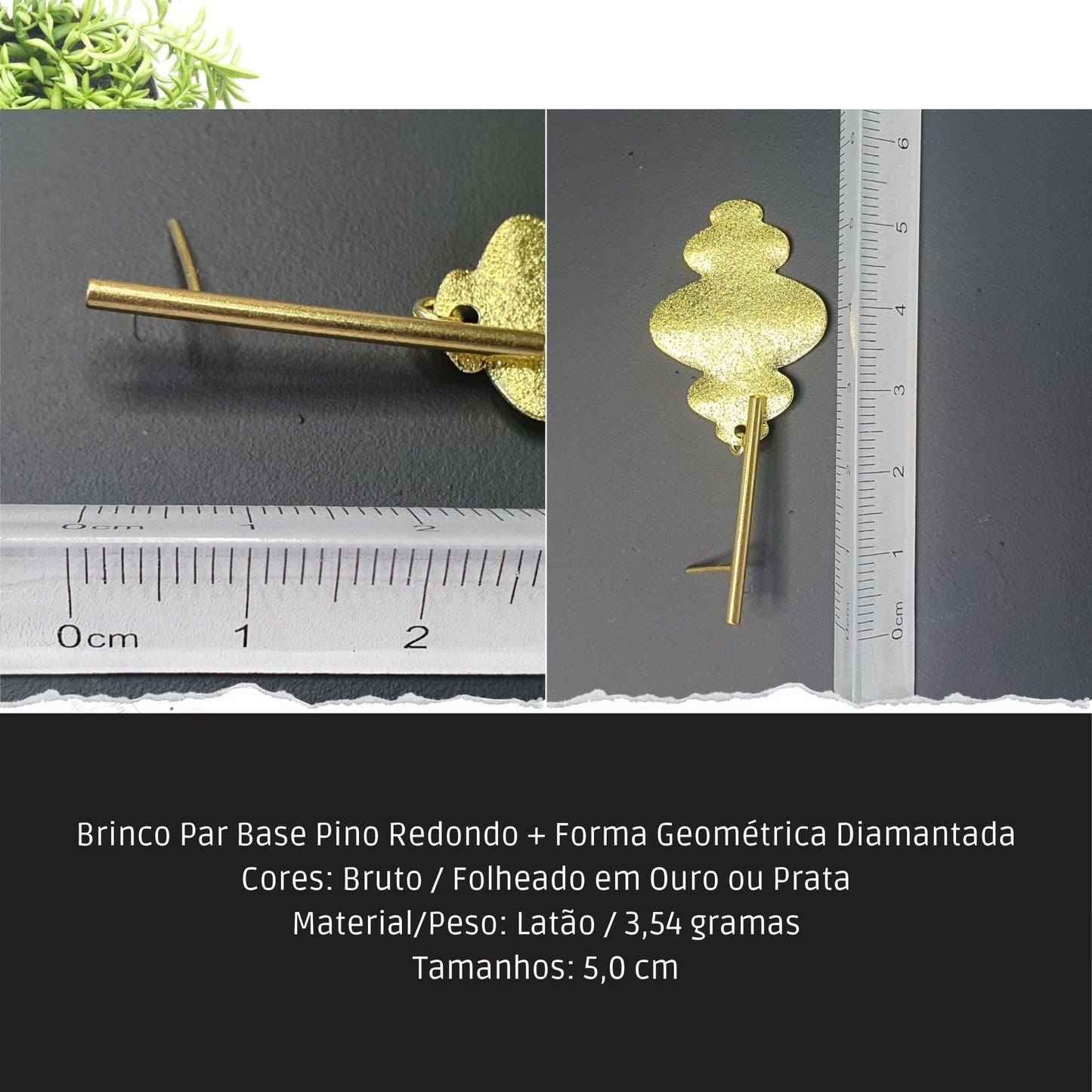 Brinco Par Base Pino Redondo + Forma Geométrica Diamantada  - Código.: BR230025AIBR  - Peso.: 3.5 gr