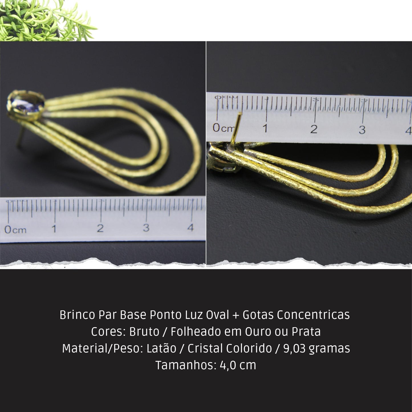 Brinco Par Base Ponto Luz Oval + Gotas Concentricas   - Código.: BR230036AIBR  - Peso.: 9.0 gr