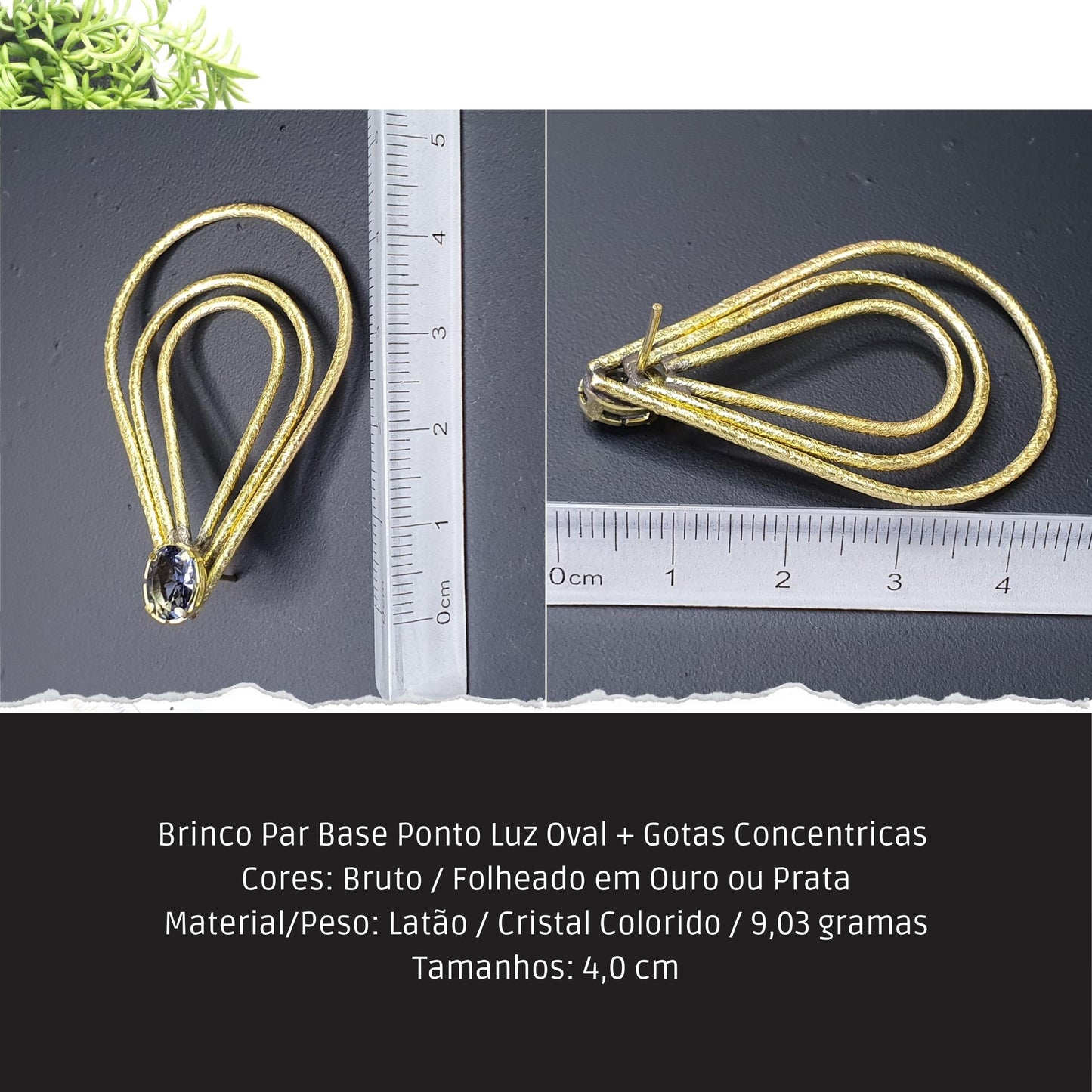 Brinco Par Base Ponto Luz Oval + Gotas Concentricas   - Código.: BR230036AIBR  - Peso.: 9.0 gr