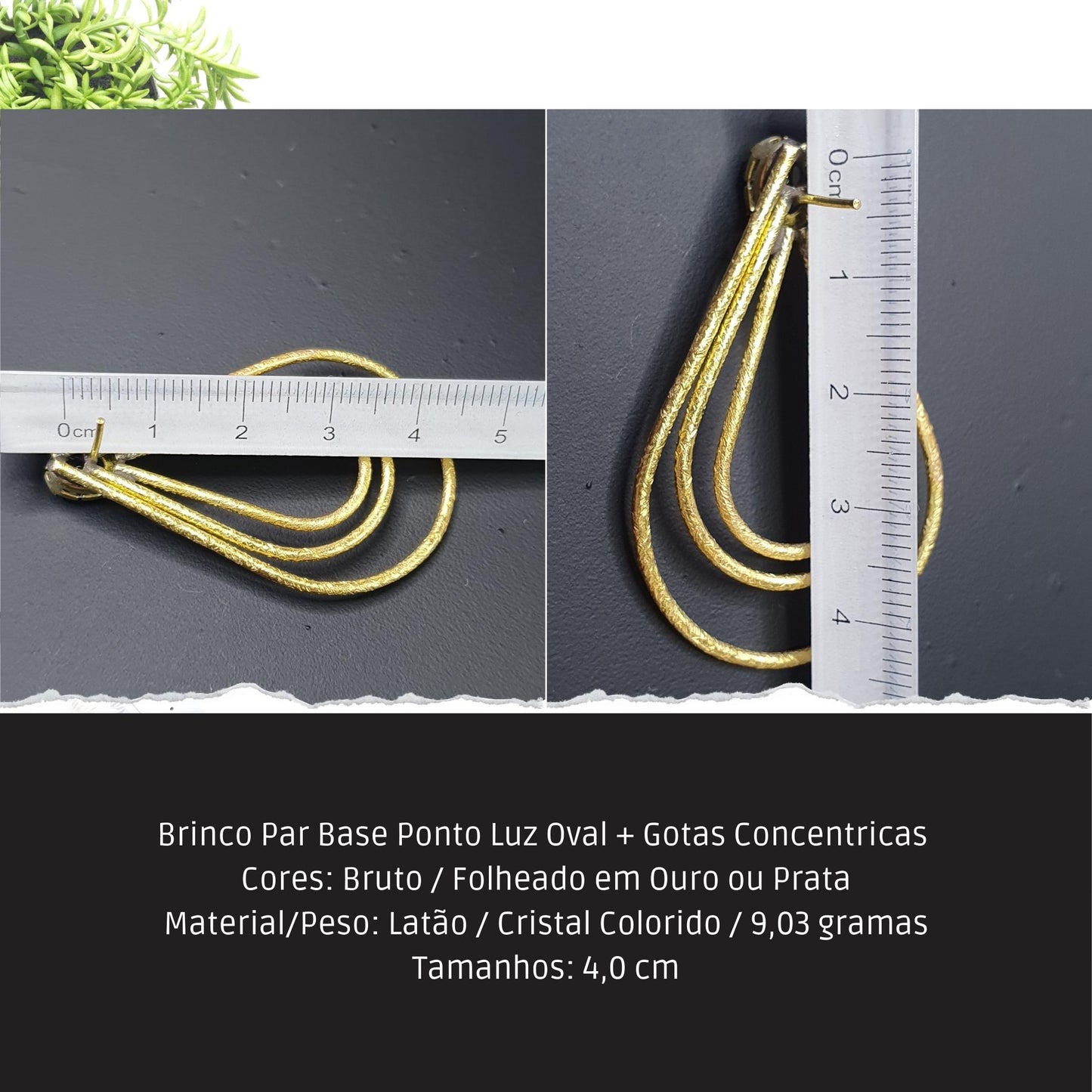 Brinco Par Base Ponto Luz Oval + Gotas Concentricas   - Código.: BR230036AIBR  - Peso.: 9.0 gr