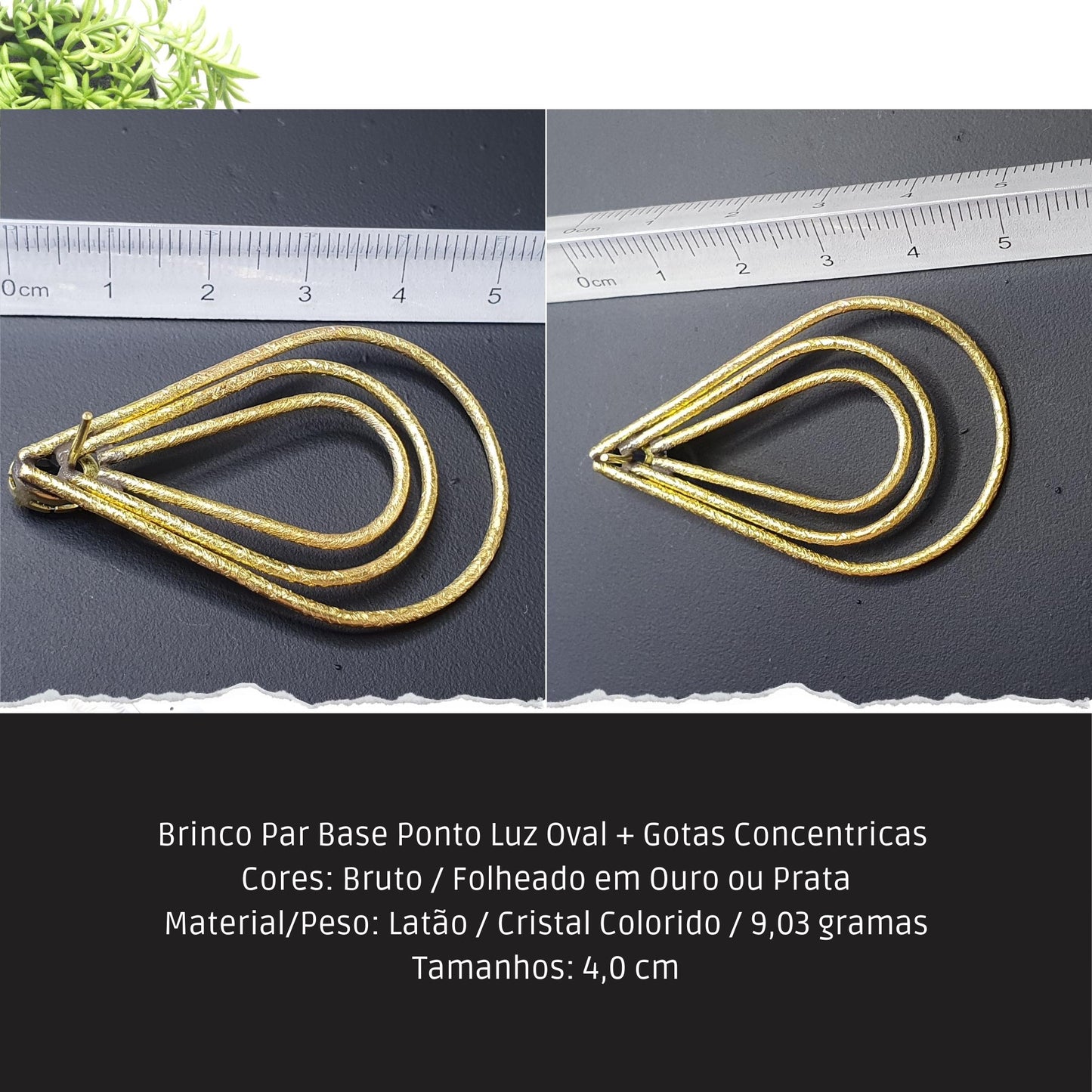 Brinco Par Base Ponto Luz Oval + Gotas Concentricas   - Código.: BR230036AIBR  - Peso.: 9.0 gr