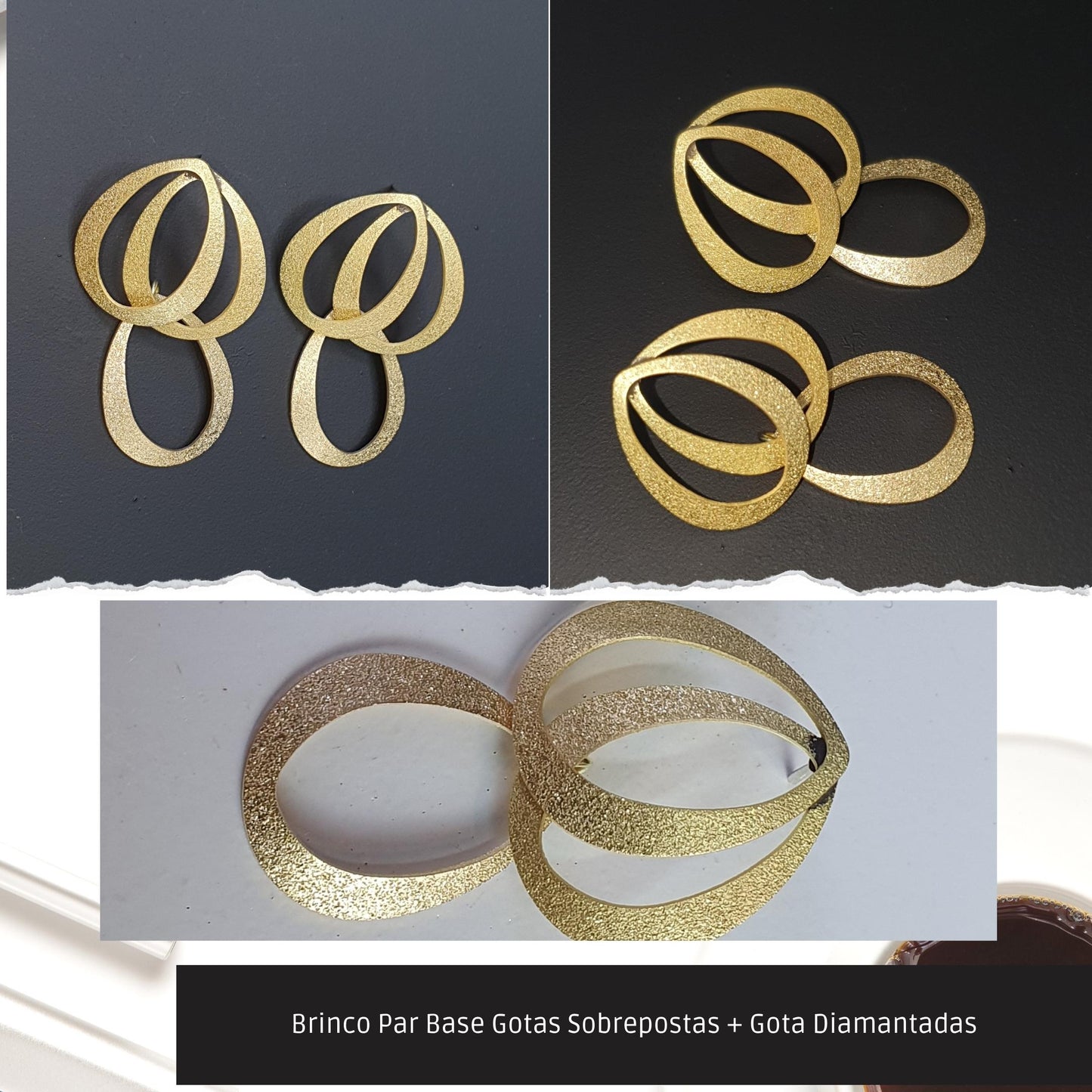 Brinco Par Base Gotas Sobrepostas + Gota Diamantadas  - Código.: BR230041AIBR  - Peso.: 3.6 gr