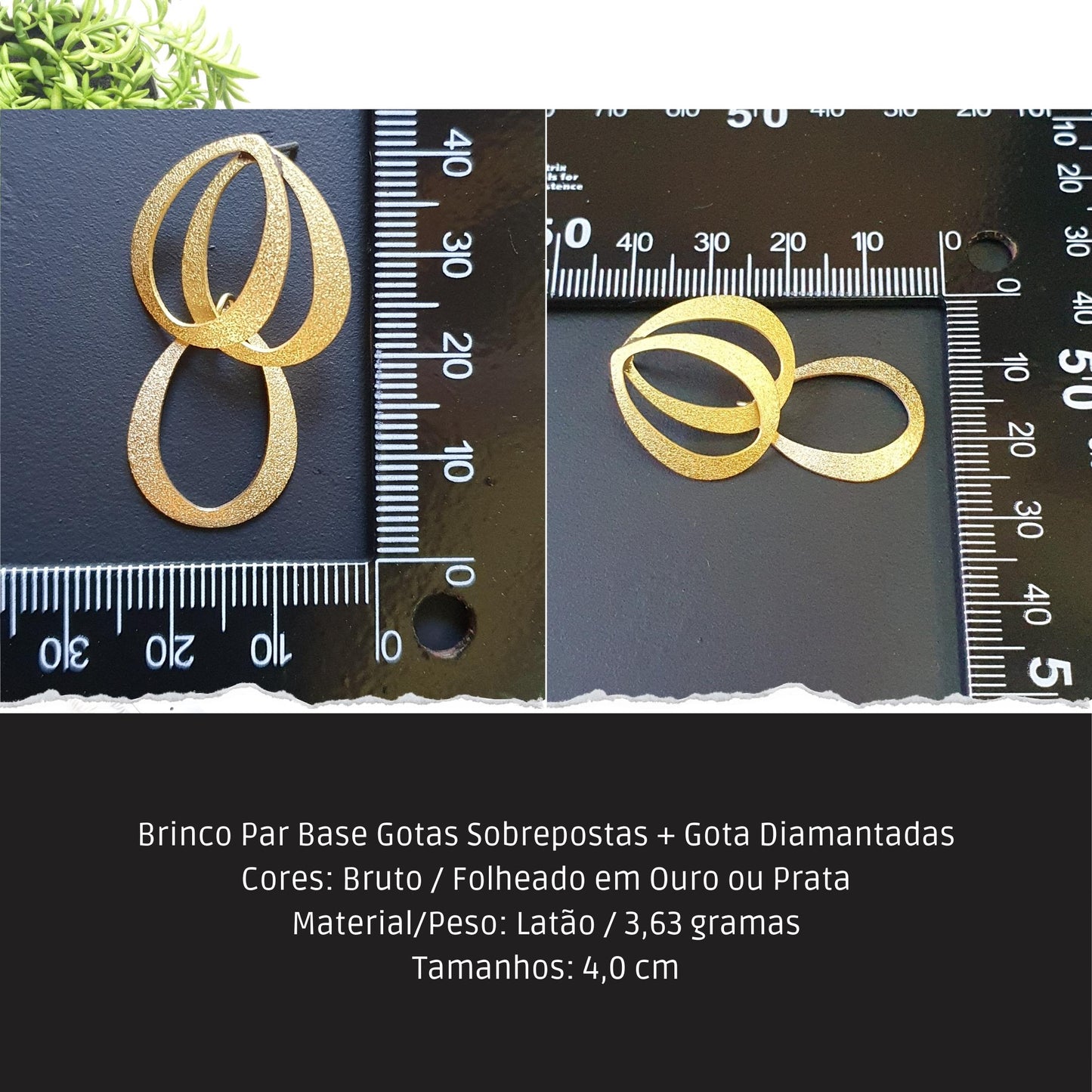 Brinco Par Base Gotas Sobrepostas + Gota Diamantadas  - Código.: BR230041AIBR  - Peso.: 3.6 gr