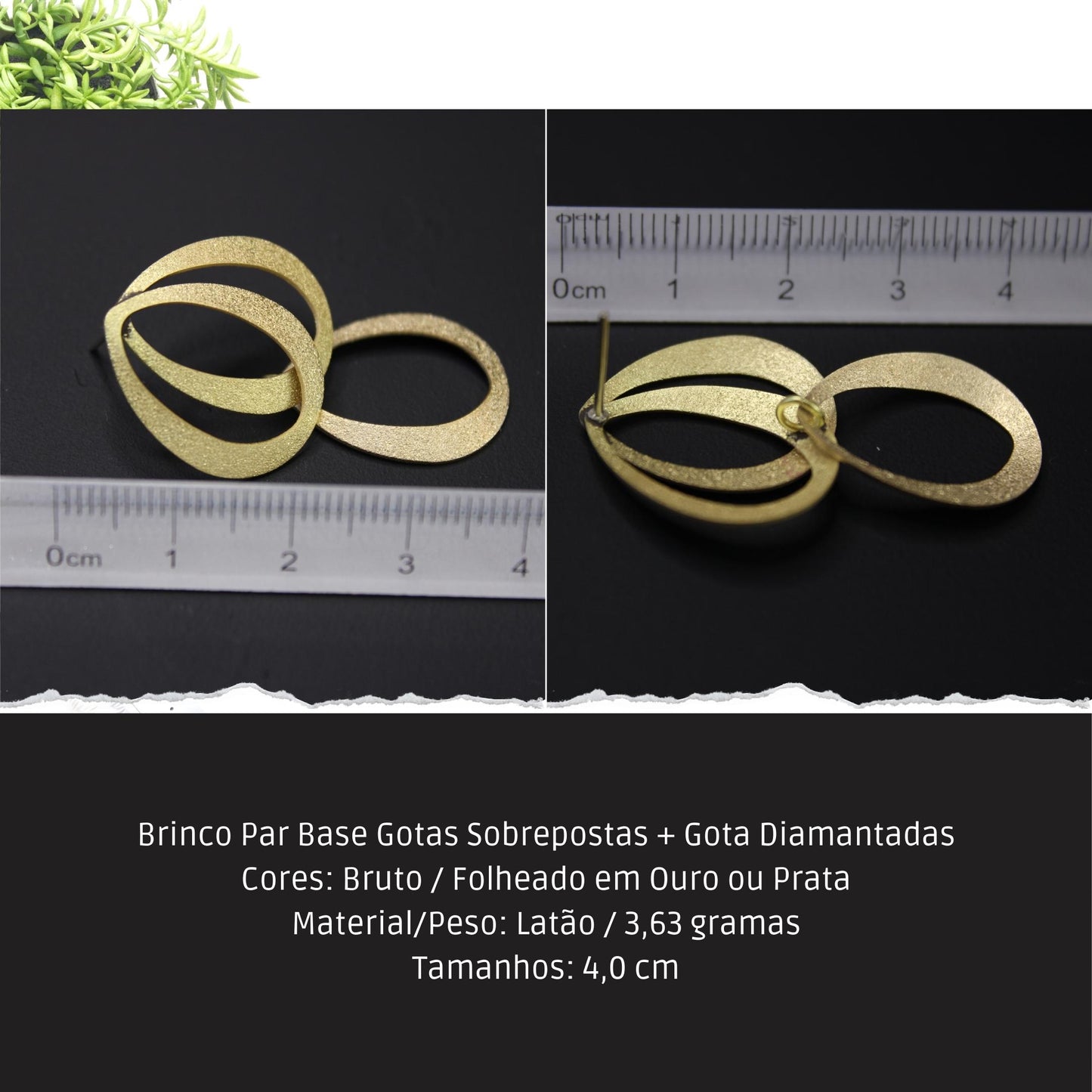 Brinco Par Base Gotas Sobrepostas + Gota Diamantadas  - Código.: BR230041AIBR  - Peso.: 3.6 gr