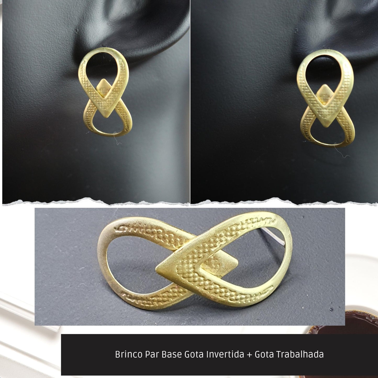 Brinco Par Base Gota Invertida + Gota Trabalhada  - Código.: BR230042AIBR  - Peso.: 2.5 gr