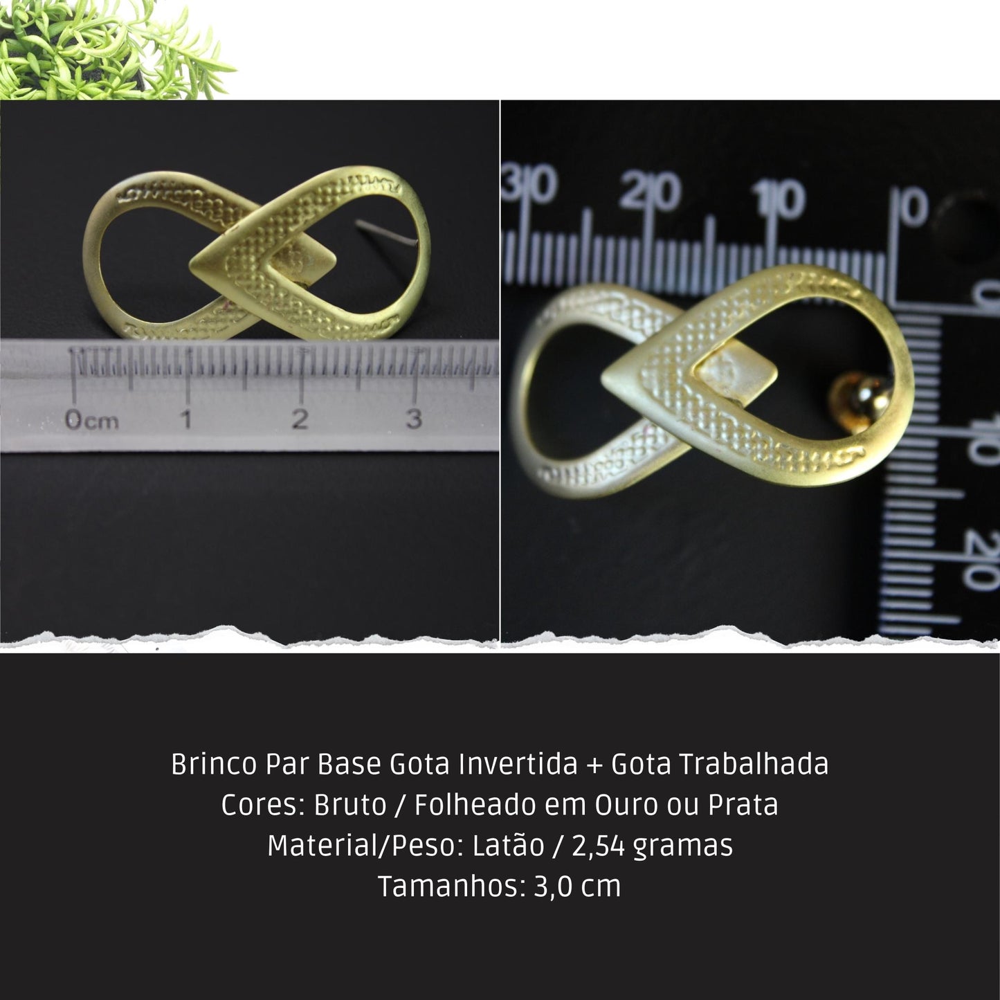 Brinco Par Base Gota Invertida + Gota Trabalhada  - Código.: BR230042AIBR  - Peso.: 2.5 gr