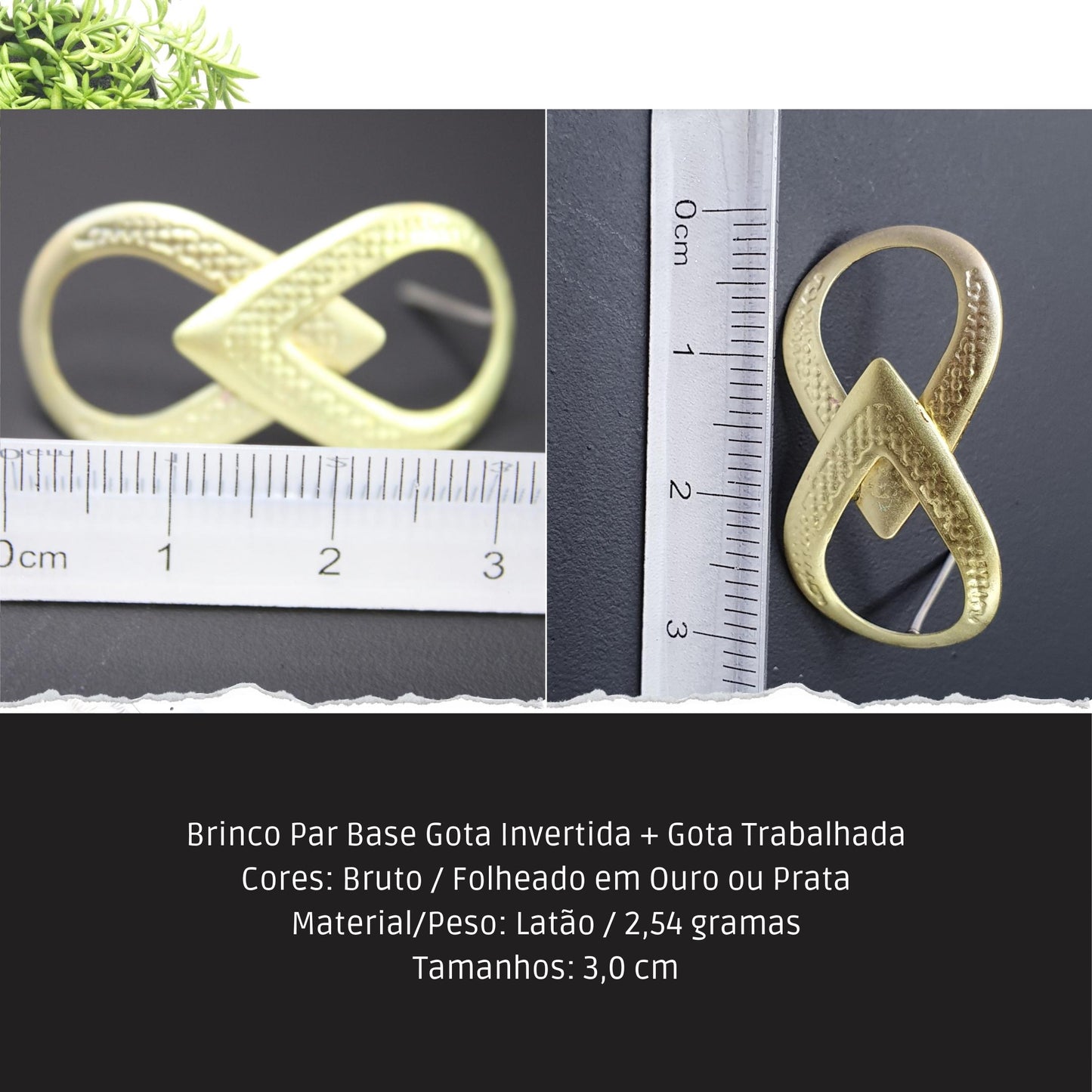 Brinco Par Base Gota Invertida + Gota Trabalhada  - Código.: BR230042AIBR  - Peso.: 2.5 gr
