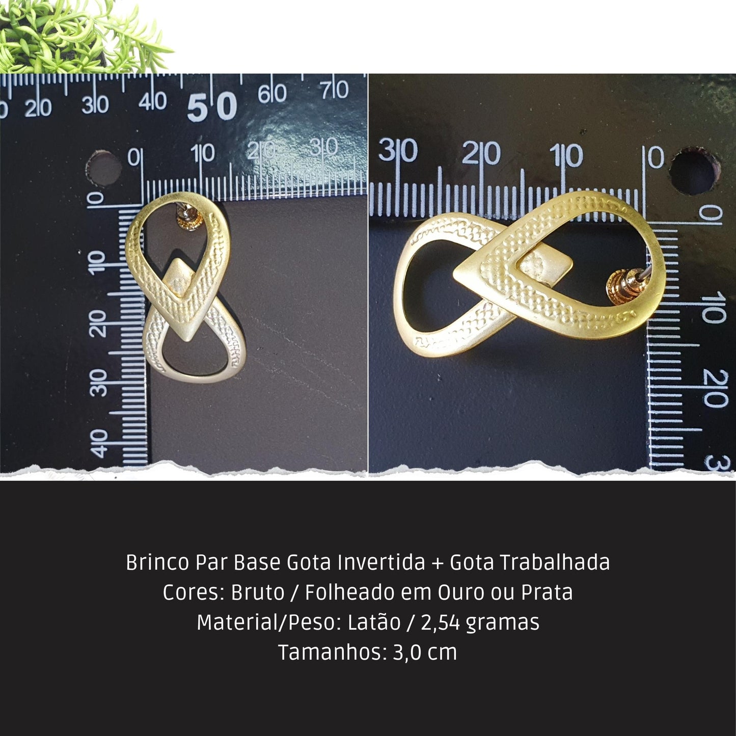 Brinco Par Base Gota Invertida + Gota Trabalhada  - Código.: BR230042AIBR  - Peso.: 2.5 gr
