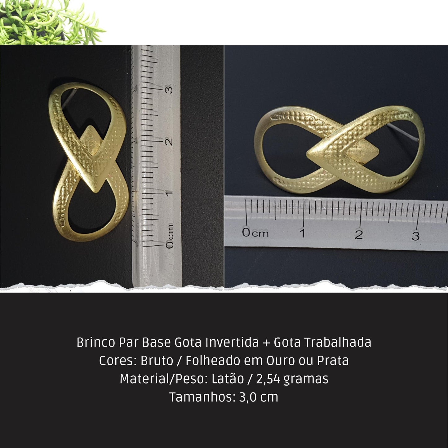 Brinco Par Base Gota Invertida + Gota Trabalhada  - Código.: BR230042AIBR  - Peso.: 2.5 gr