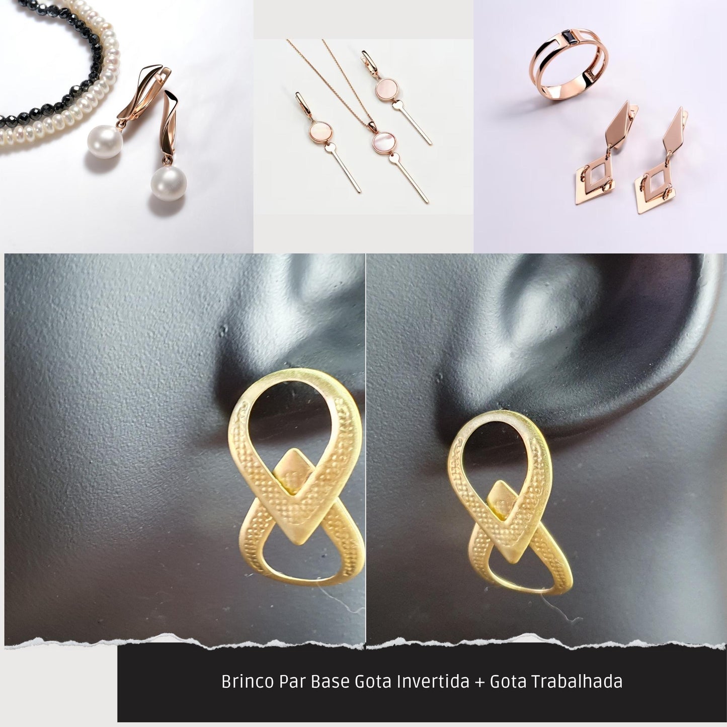 Brinco Par Base Gota Invertida + Gota Trabalhada  - Código.: BR230042AIBR  - Peso.: 2.5 gr