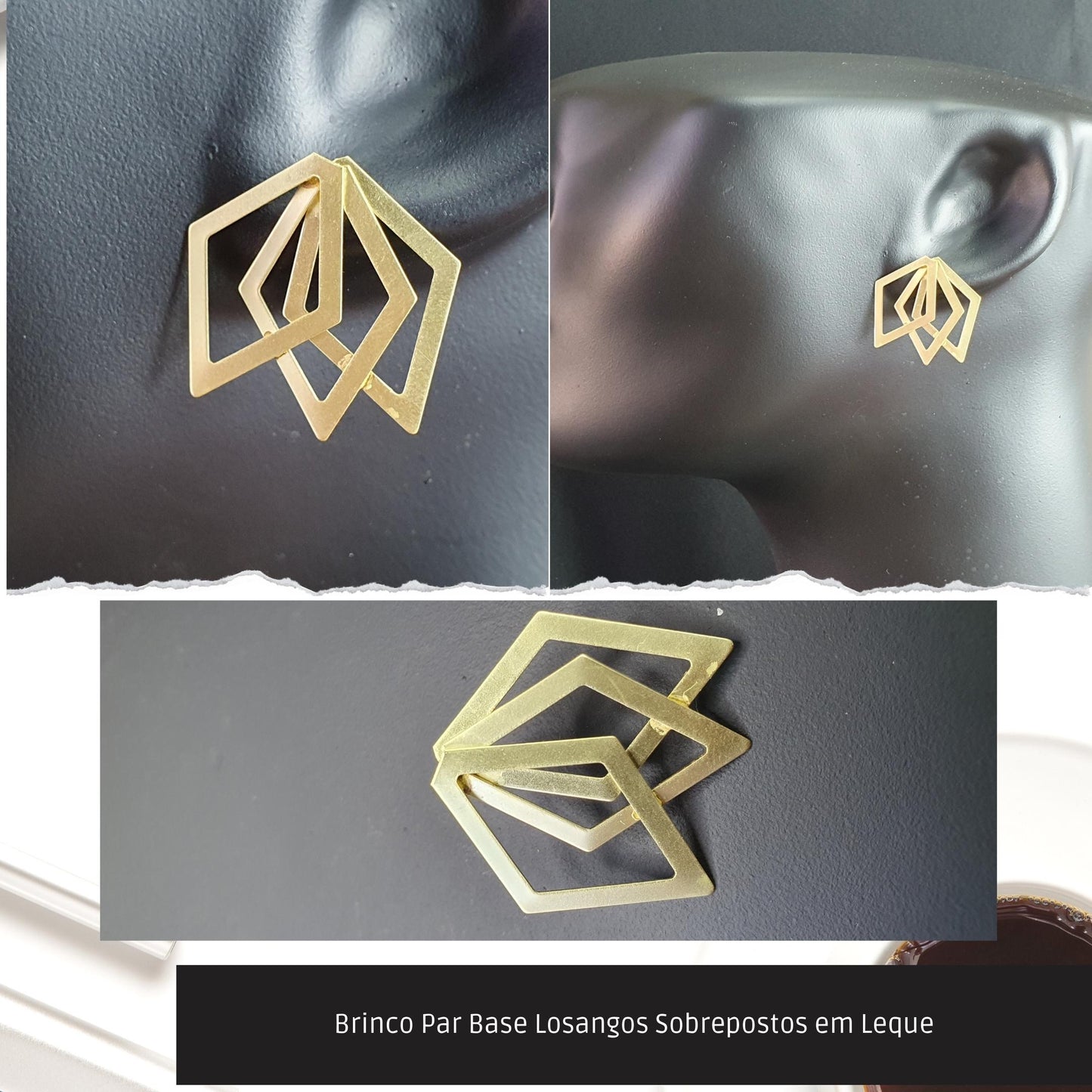 Brinco Par Base Losangos Sobrepostos em Leque  - Código.: BR230043AIBR  - Peso.: 2.5 gr