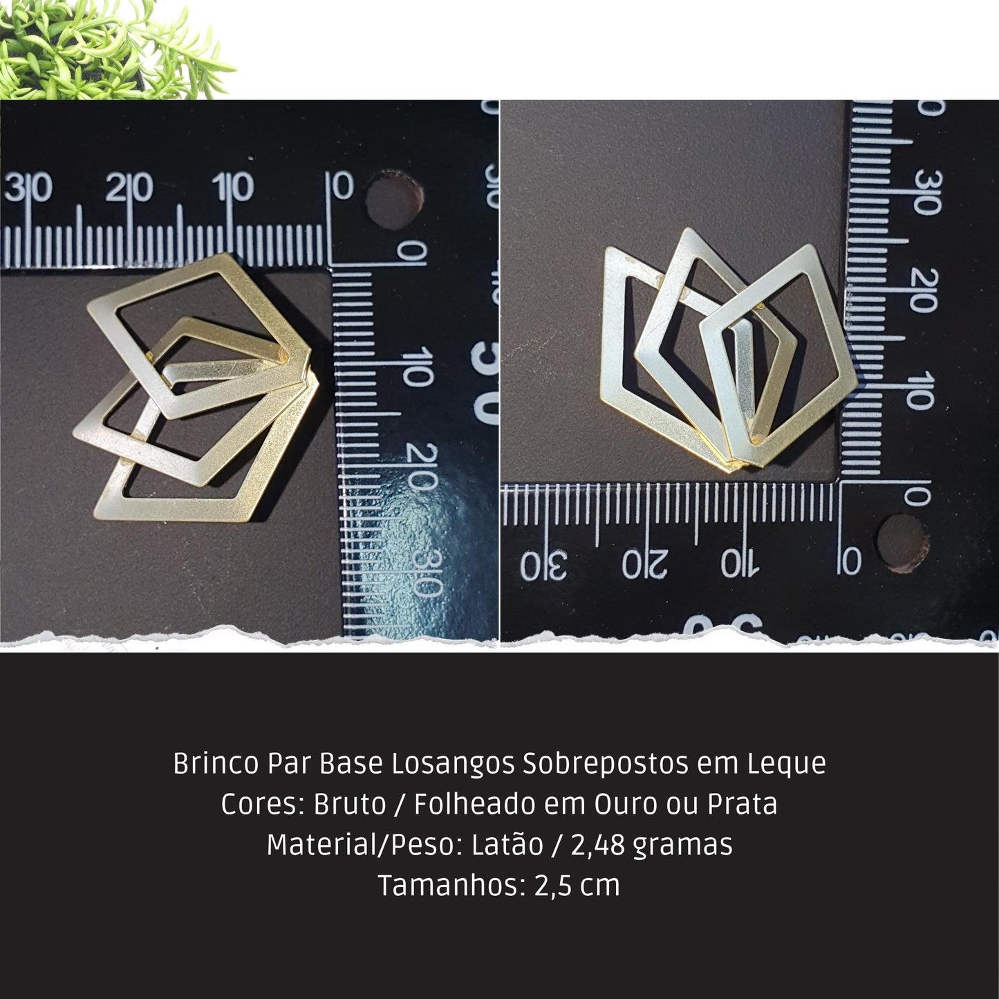 Brinco Par Base Losangos Sobrepostos em Leque  - Código.: BR230043AIBR  - Peso.: 2.5 gr
