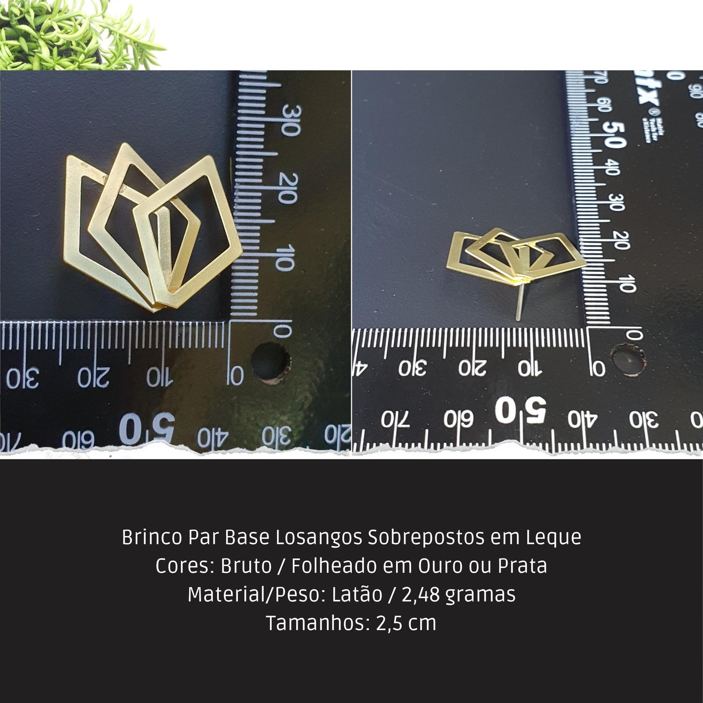 Brinco Par Base Losangos Sobrepostos em Leque  - Código.: BR230043AIBR  - Peso.: 2.5 gr