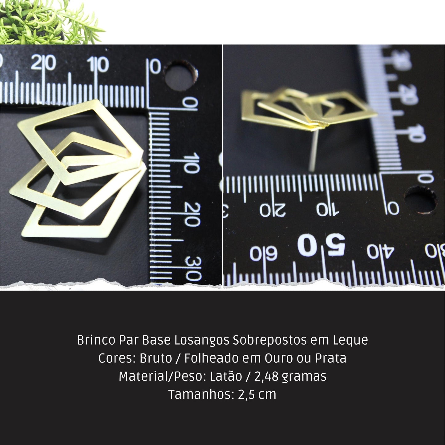 Brinco Par Base Losangos Sobrepostos em Leque  - Código.: BR230043AIBR  - Peso.: 2.5 gr