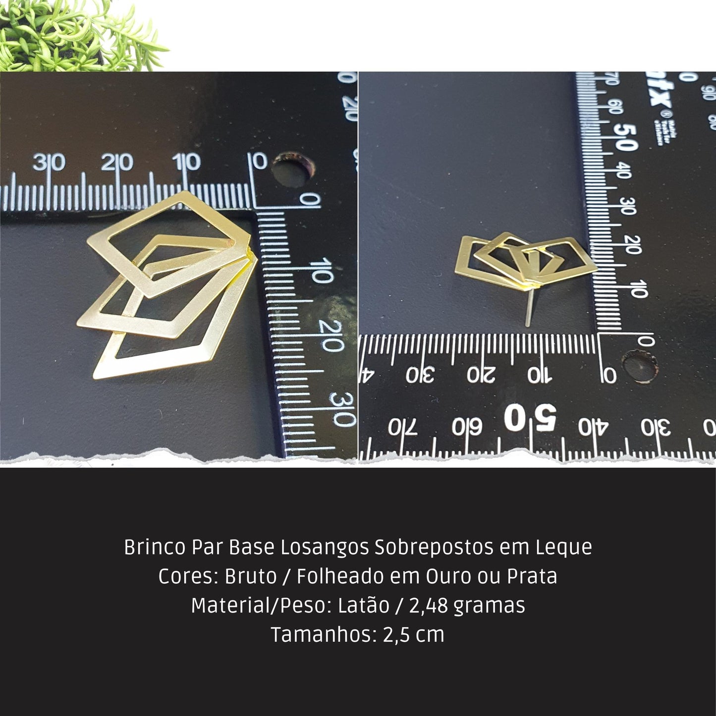 Brinco Par Base Losangos Sobrepostos em Leque  - Código.: BR230043AIBR  - Peso.: 2.5 gr
