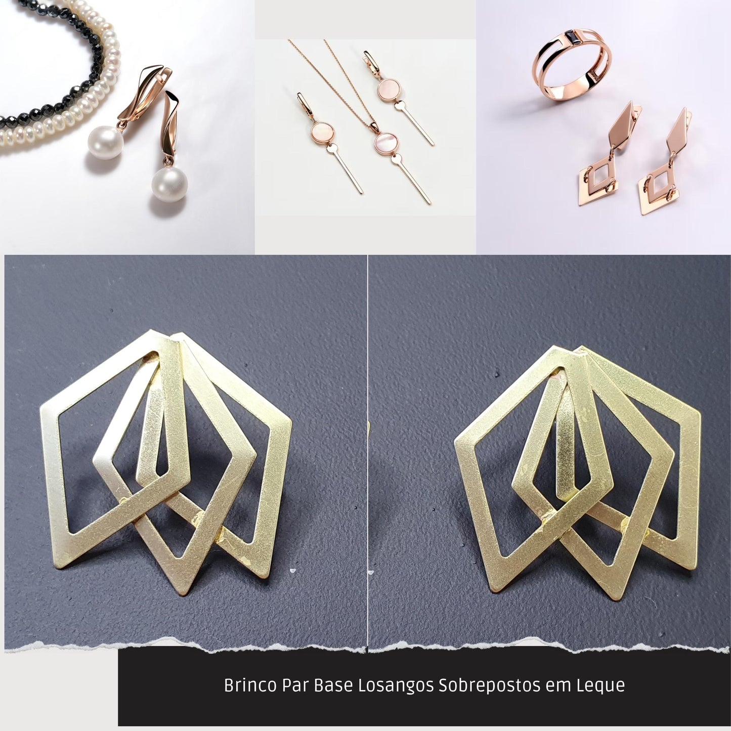 Brinco Par Base Losangos Sobrepostos em Leque  - Código.: BR230043AIBR  - Peso.: 2.5 gr