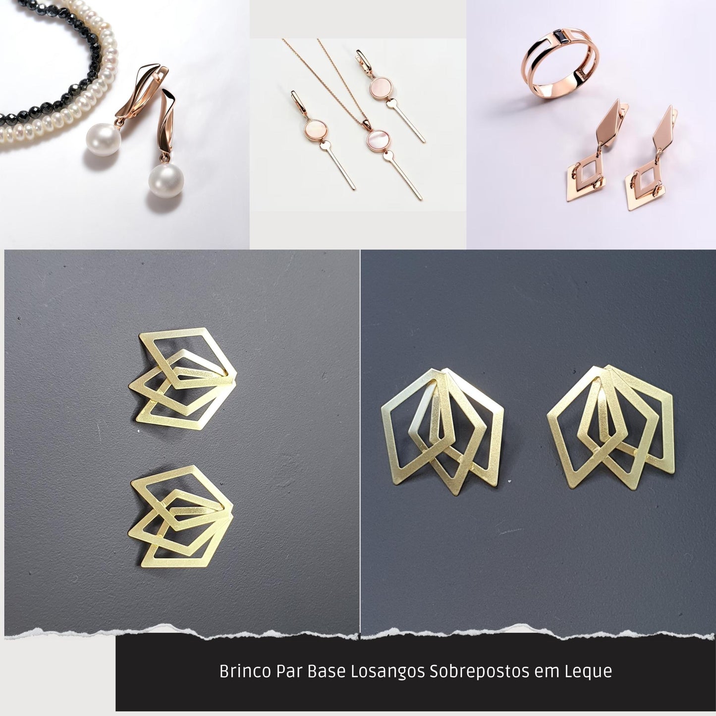 Brinco Par Base Losangos Sobrepostos em Leque  - Código.: BR230043AIBR  - Peso.: 2.5 gr