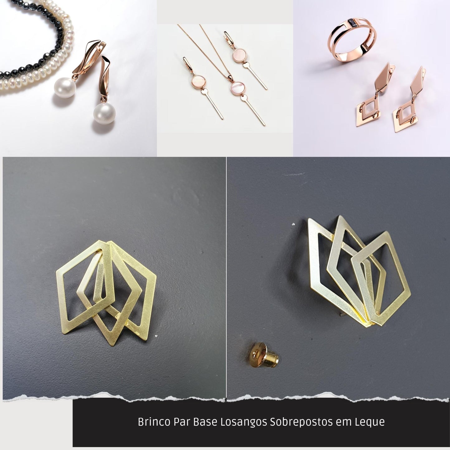 Brinco Par Base Losangos Sobrepostos em Leque  - Código.: BR230043AIBR  - Peso.: 2.5 gr