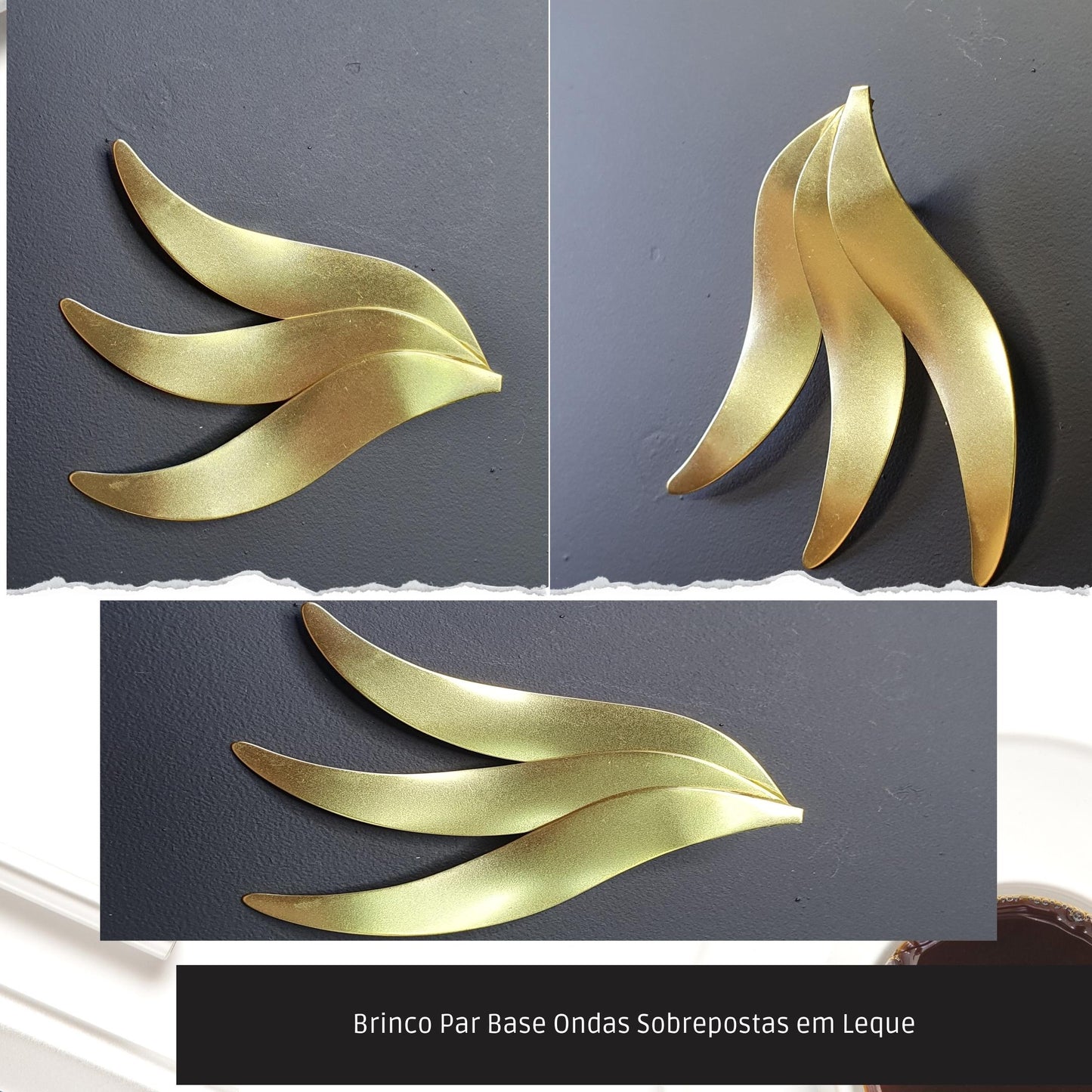 Brinco Par Base Ondas Sobrepostas em Leque  - Código.: BR230044AIBR  - Peso.: 14.7 gr