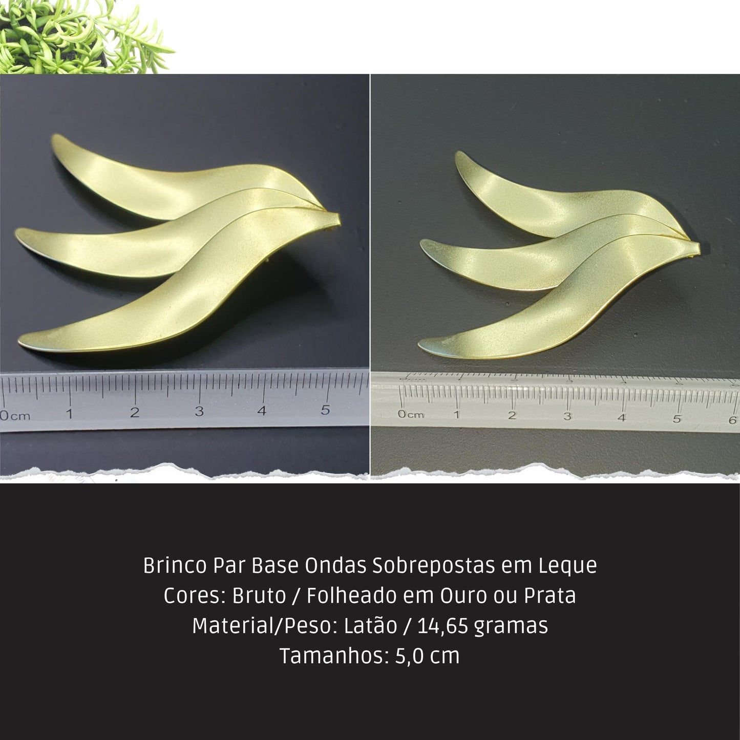 Brinco Par Base Ondas Sobrepostas em Leque  - Código.: BR230044AIBR  - Peso.: 14.7 gr