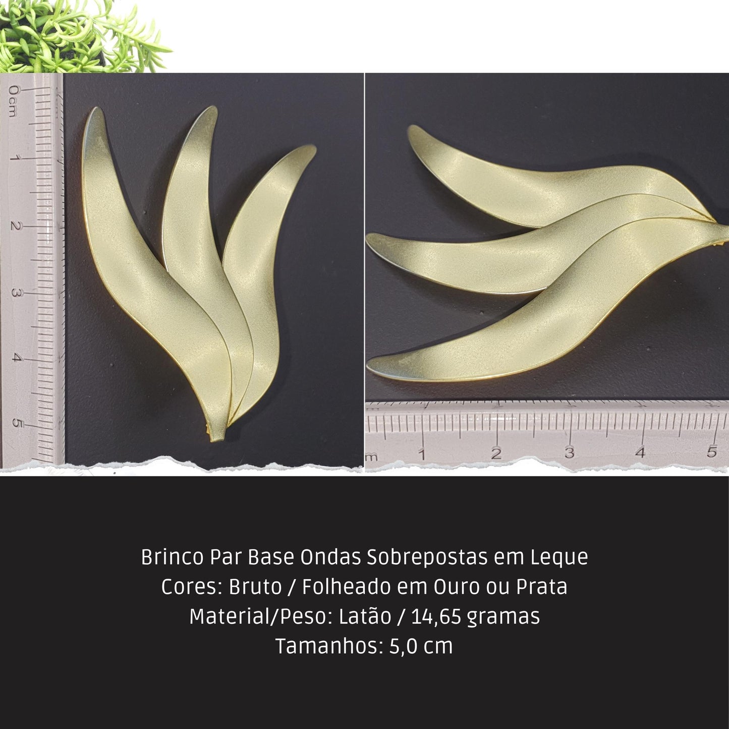 Brinco Par Base Ondas Sobrepostas em Leque  - Código.: BR230044AIBR  - Peso.: 14.7 gr
