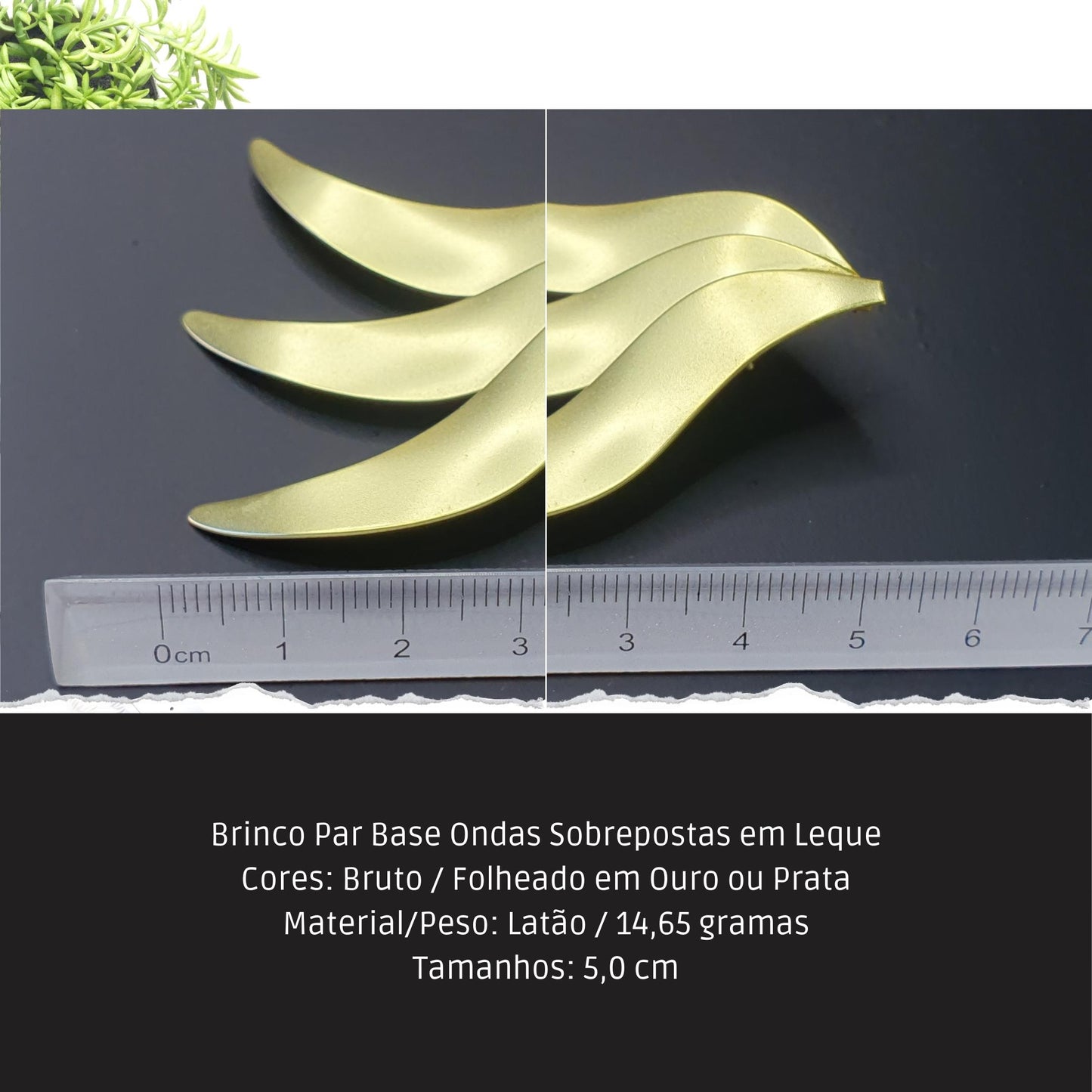 Brinco Par Base Ondas Sobrepostas em Leque  - Código.: BR230044AIBR  - Peso.: 14.7 gr