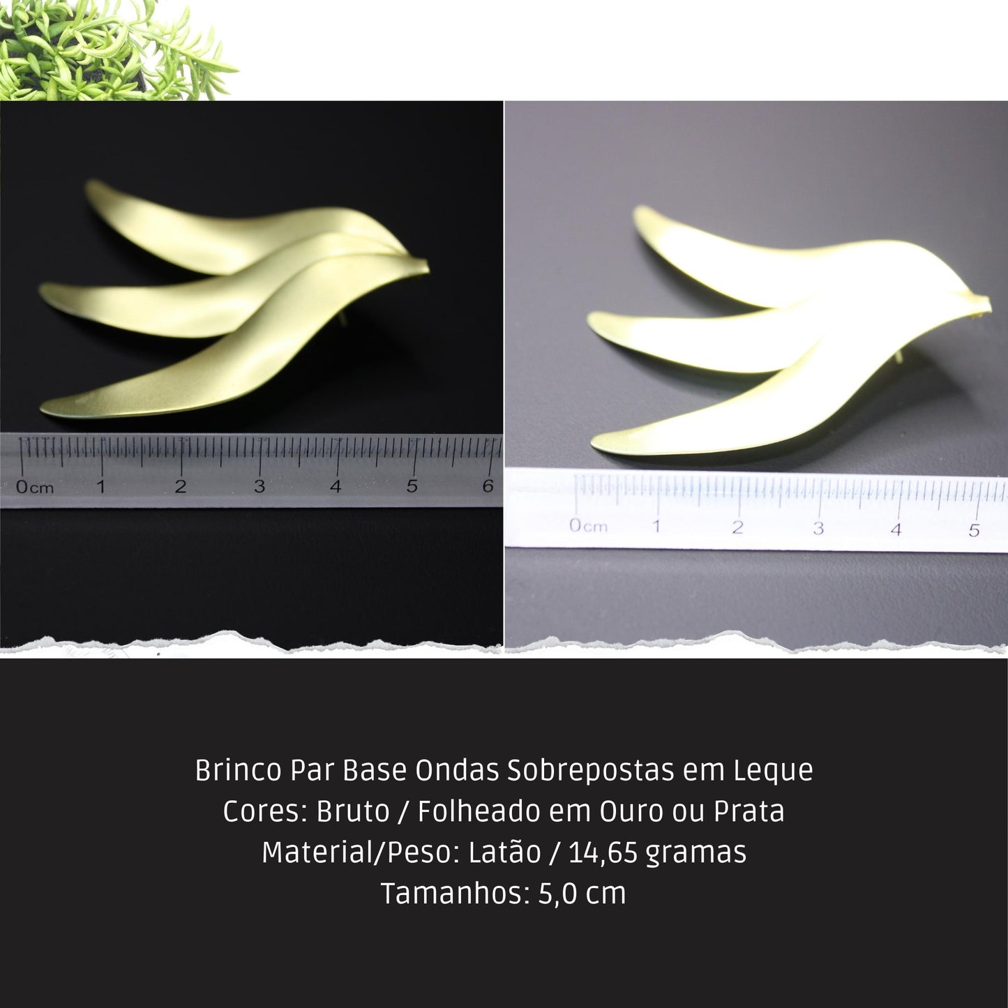 Brinco Par Base Ondas Sobrepostas em Leque  - Código.: BR230044AIBR  - Peso.: 14.7 gr
