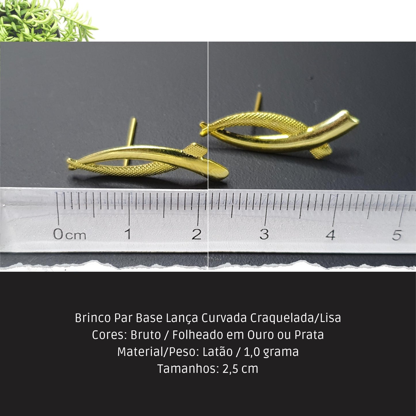 Brinco Par Base Lança Curvada Craquelada/Lisa  - Código.: BR230053AIBR  - Peso.: 0.9 gr