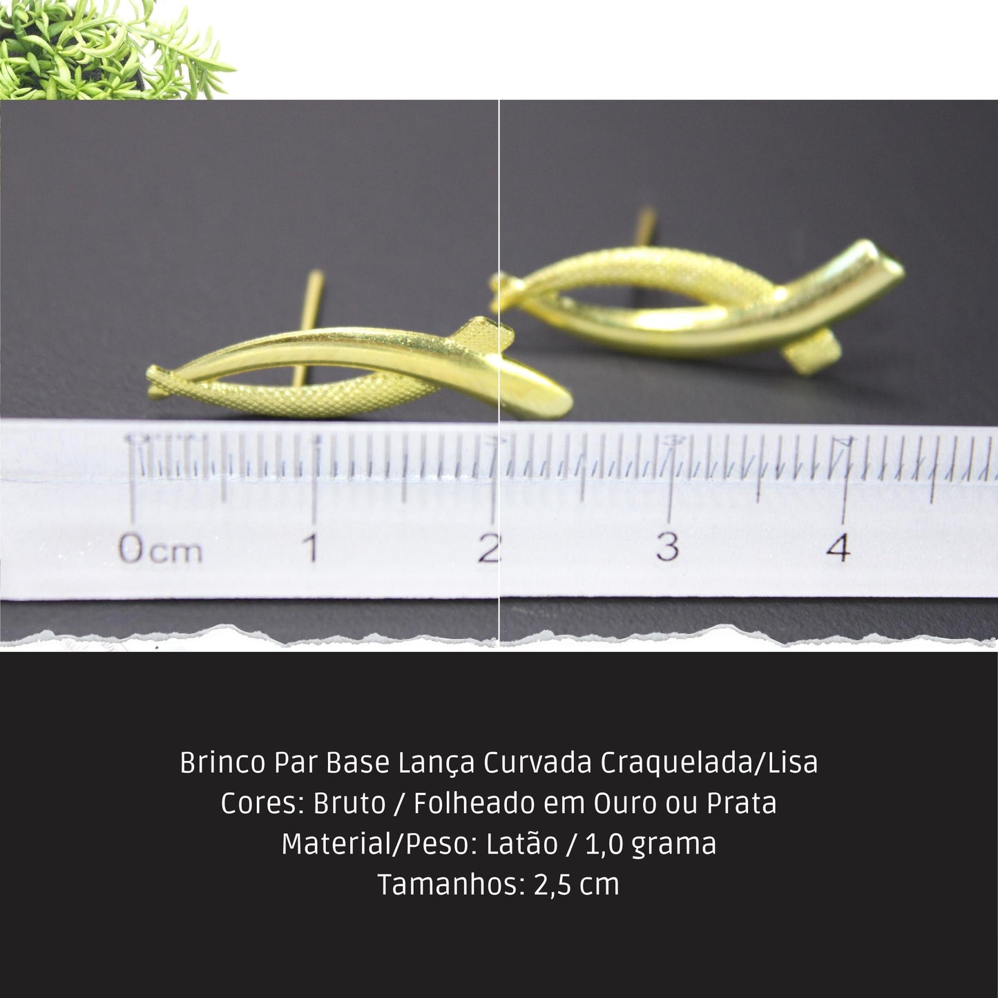 Brinco Par Base Lança Curvada Craquelada/Lisa  - Código.: BR230053AIBR  - Peso.: 0.9 gr