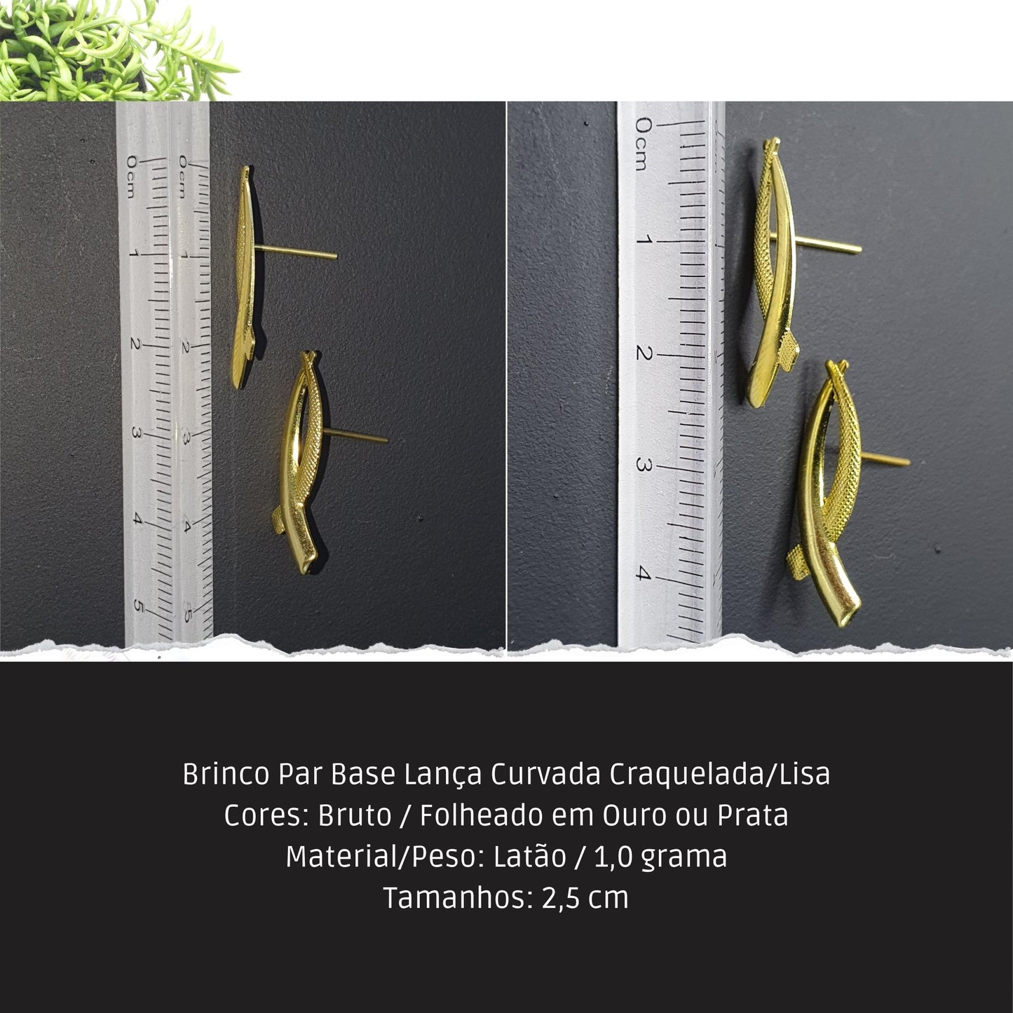 Brinco Par Base Lança Curvada Craquelada/Lisa  - Código.: BR230053AIBR  - Peso.: 0.9 gr