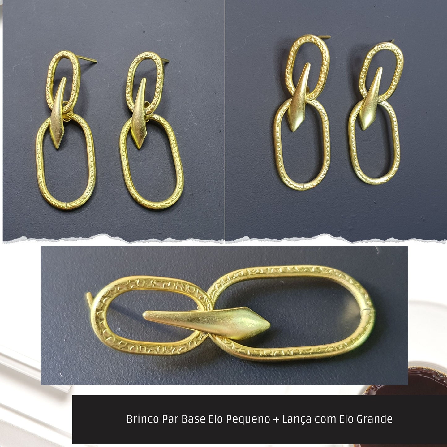 Brinco Par Base Elo Pequeno + Lança com Elo Grande  - Código.: BR230054AIBR  - Peso.: 7.2 gr