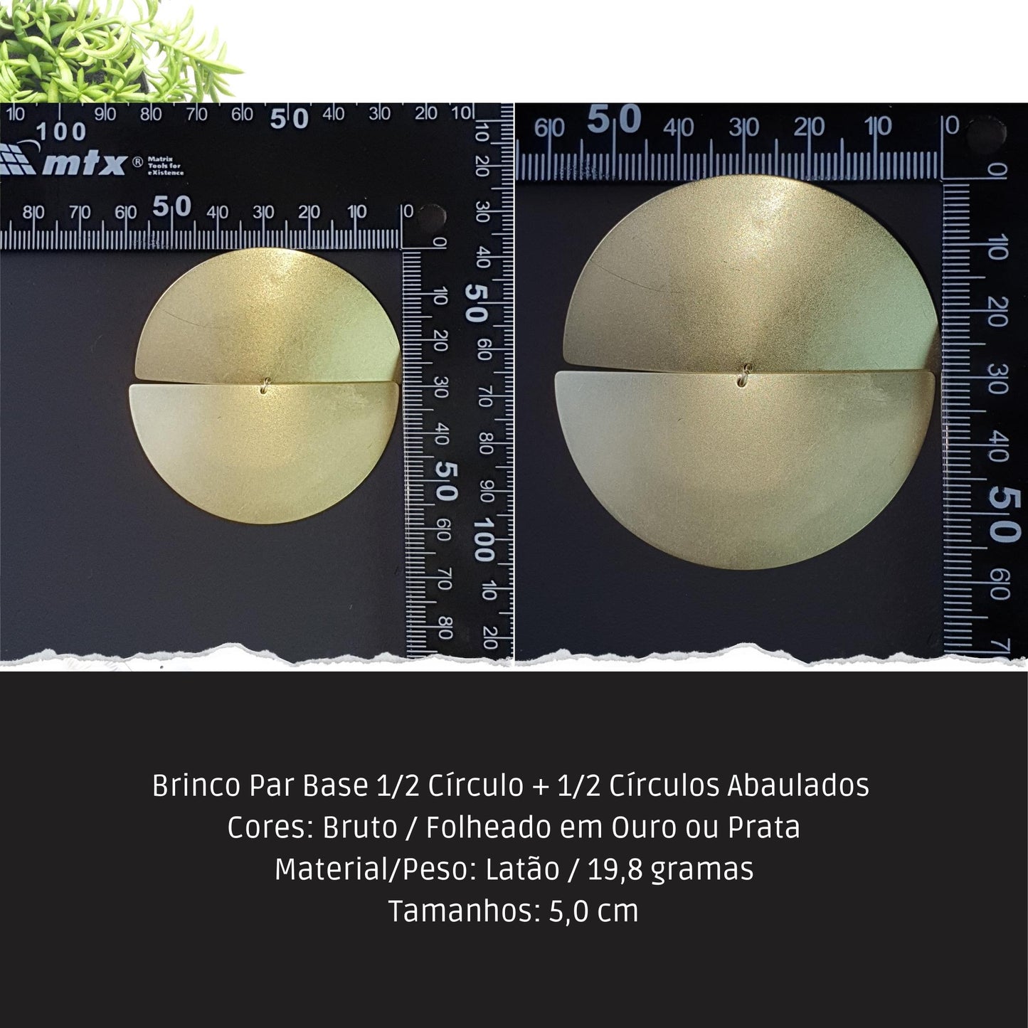 Brinco Par Base 1/2 Círculo + 1/2 Círculos Abaulados   - Código.: BR230057AIBR  - Peso.: 19.2 gr