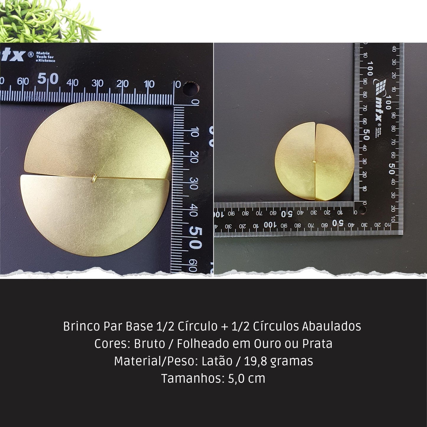 Brinco Par Base 1/2 Círculo + 1/2 Círculos Abaulados   - Código.: BR230057AIBR  - Peso.: 19.2 gr