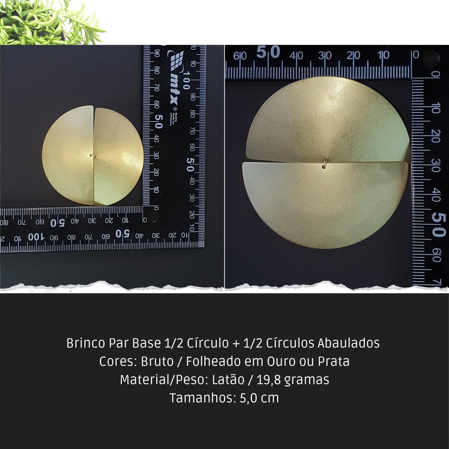 Brinco Par Base 1/2 Círculo + 1/2 Círculos Abaulados   - Código.: BR230057AIBR  - Peso.: 19.2 gr