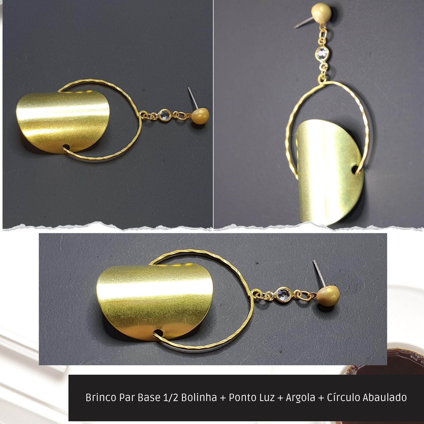 Brinco Par Base 1/2 Bolinha + Ponto Luz + Argola + Círculo Abaulado  - Código.: BR230058AIBR  - Peso.: 4.9 gr