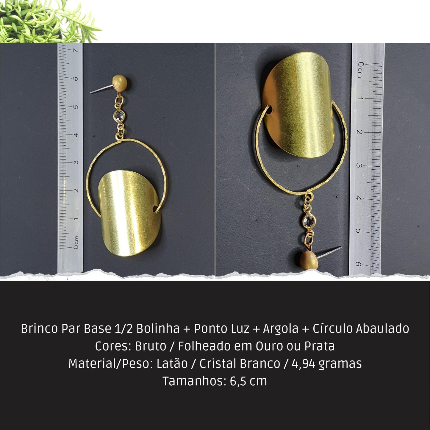 Brinco Par Base 1/2 Bolinha + Ponto Luz + Argola + Círculo Abaulado  - Código.: BR230058AIBR  - Peso.: 4.9 gr