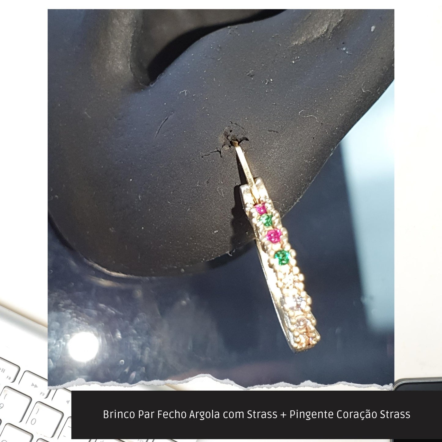 Brinco Par Fecho Argola com Strass + Pingente Coração Strass  - Código.: BR230061AIBR  - Peso.: 4.5 gr