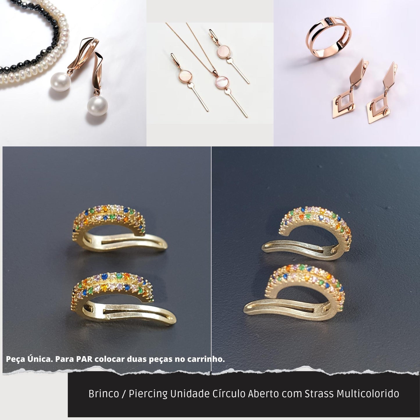 Brinco / Piercing Unidade Círculo Aberto com Strass Multicolorido  - Código.: BR230064AIBR  - Peso.: 0.9 gr