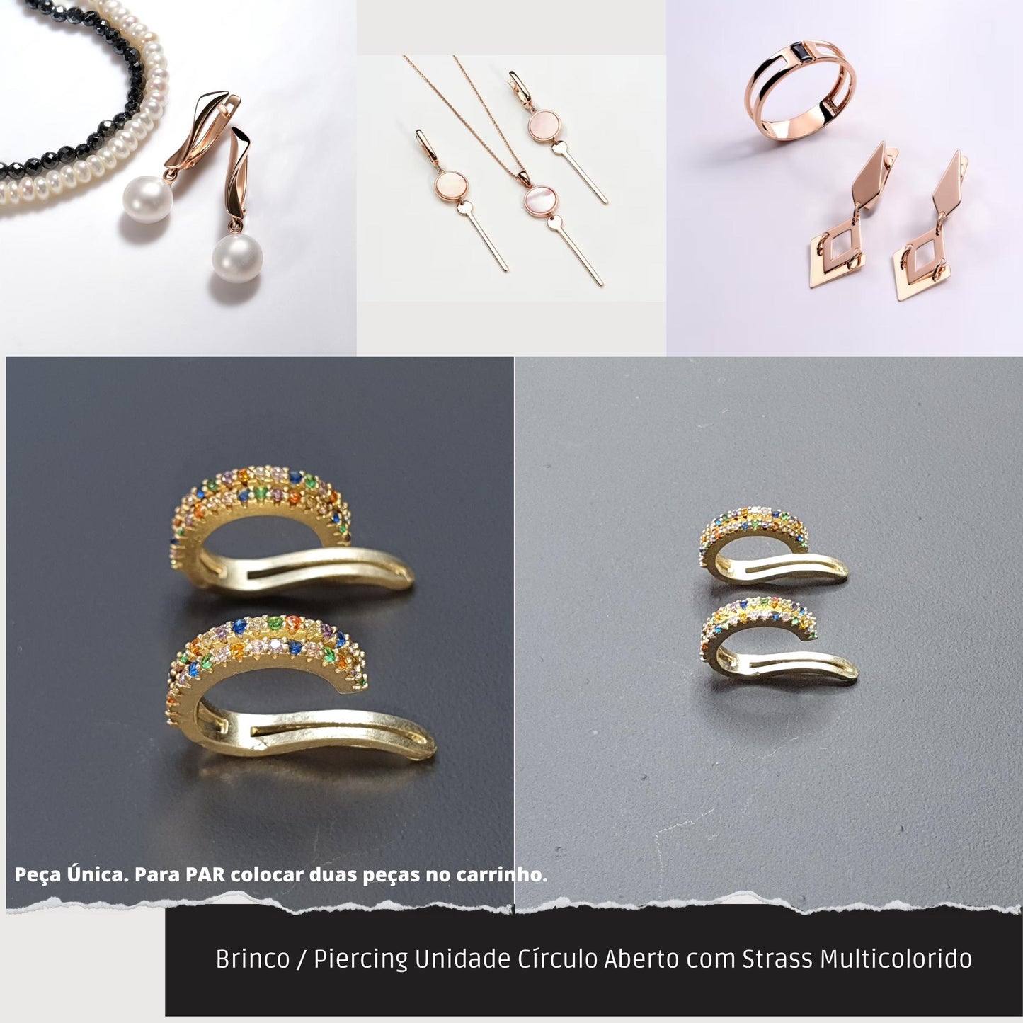 Brinco / Piercing Unidade Círculo Aberto com Strass Multicolorido  - Código.: BR230064AIBR  - Peso.: 0.9 gr
