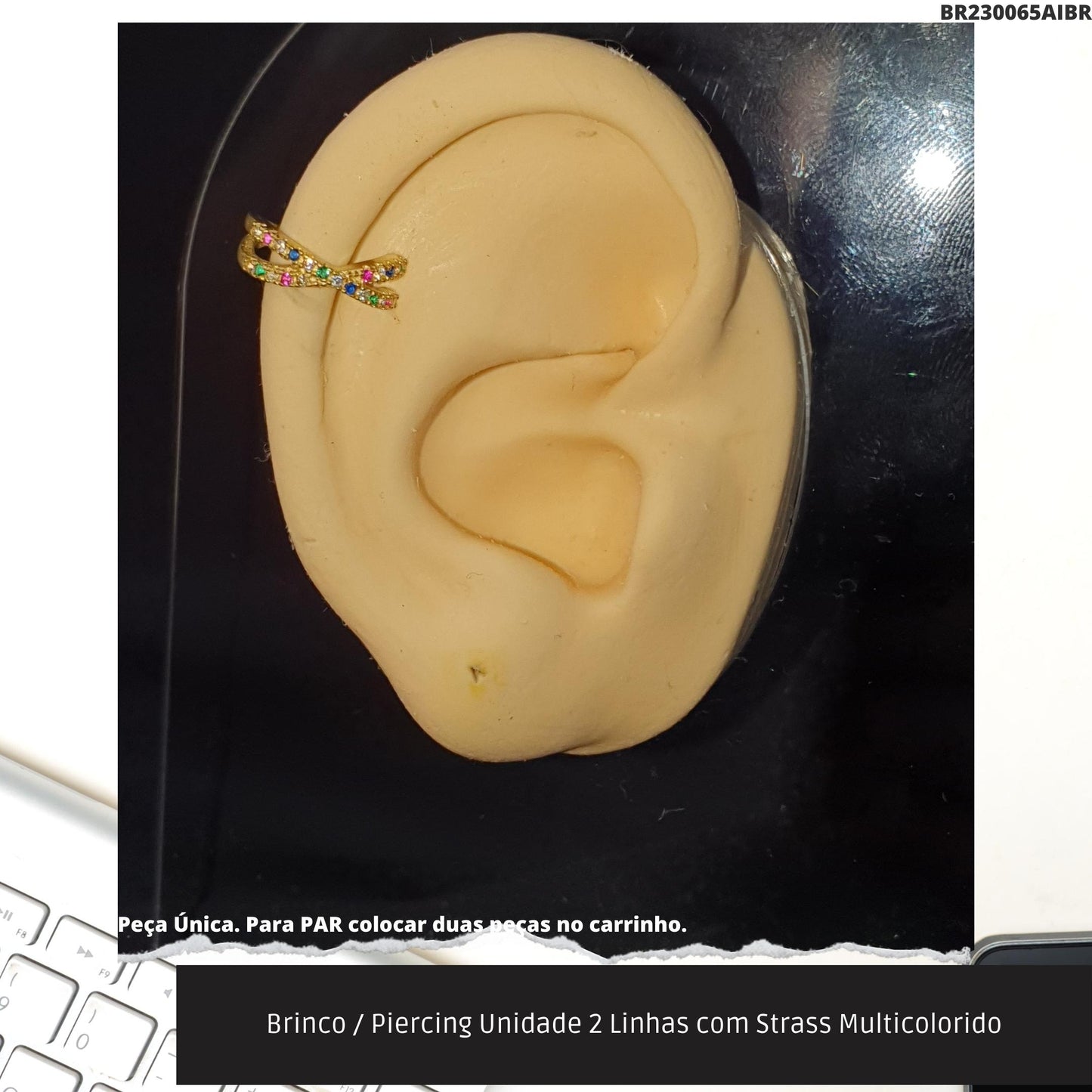 Brinco / Piercing Unidade 2 Linhas com Strass Multicolorido  - Código.: BR230065AIBR  - Peso.: 0.9 gr