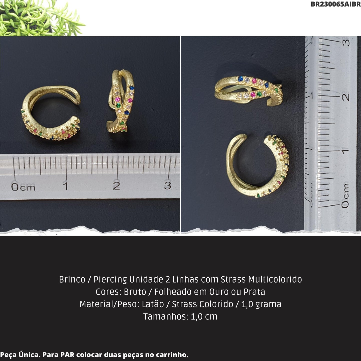 Brinco / Piercing Unidade 2 Linhas com Strass Multicolorido  - Código.: BR230065AIBR  - Peso.: 0.9 gr