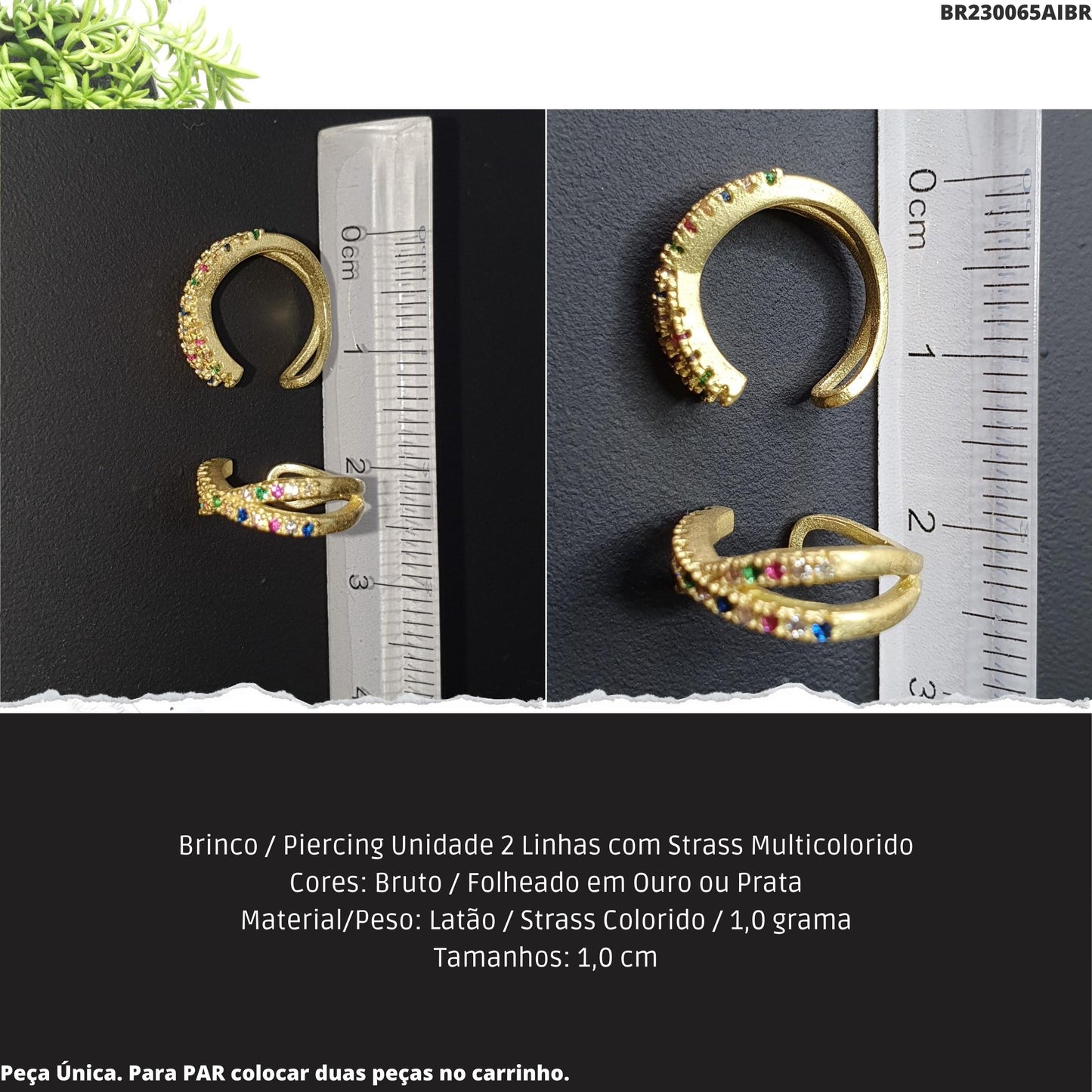 Brinco / Piercing Unidade 2 Linhas com Strass Multicolorido  - Código.: BR230065AIBR  - Peso.: 0.9 gr