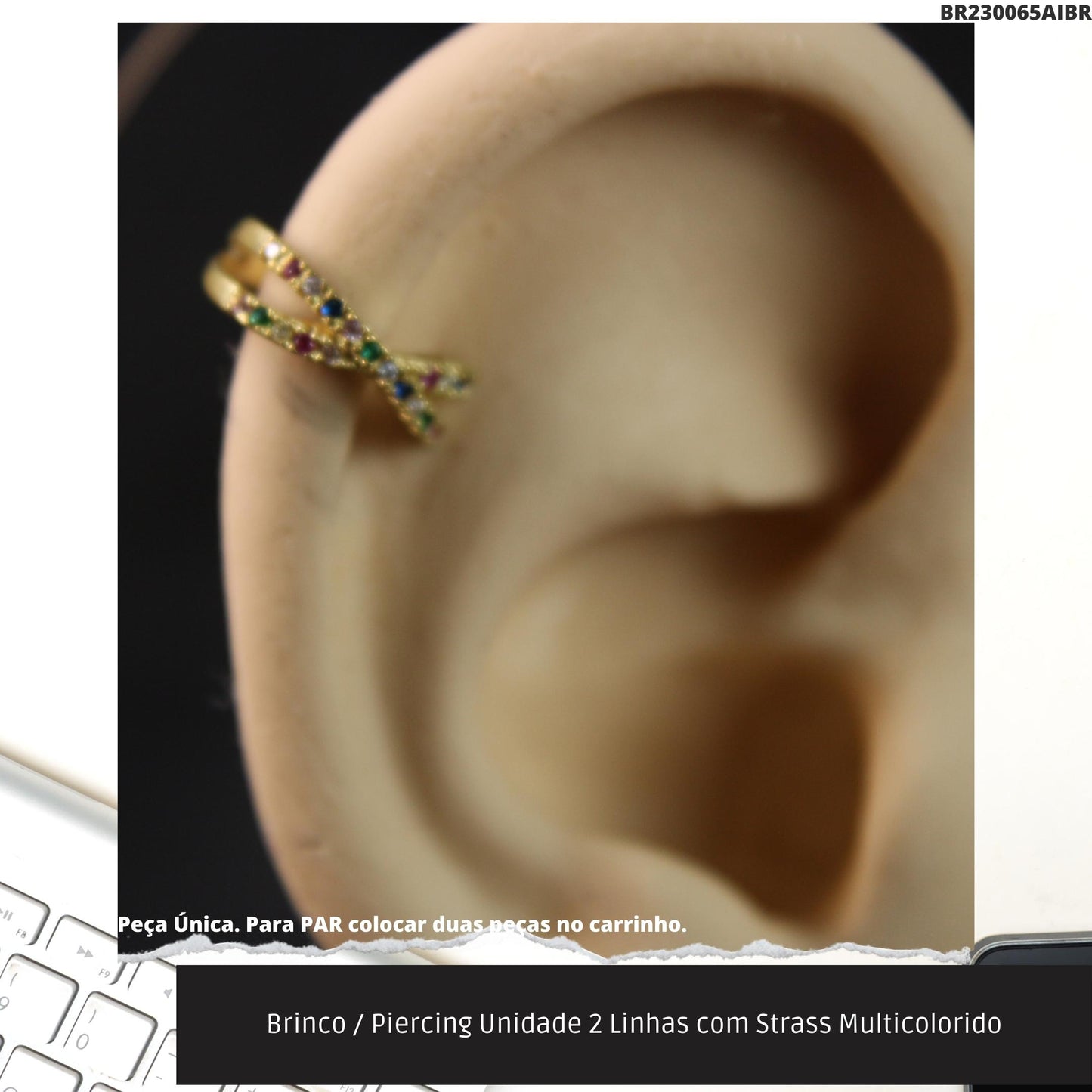 Brinco / Piercing Unidade 2 Linhas com Strass Multicolorido  - Código.: BR230065AIBR  - Peso.: 0.9 gr