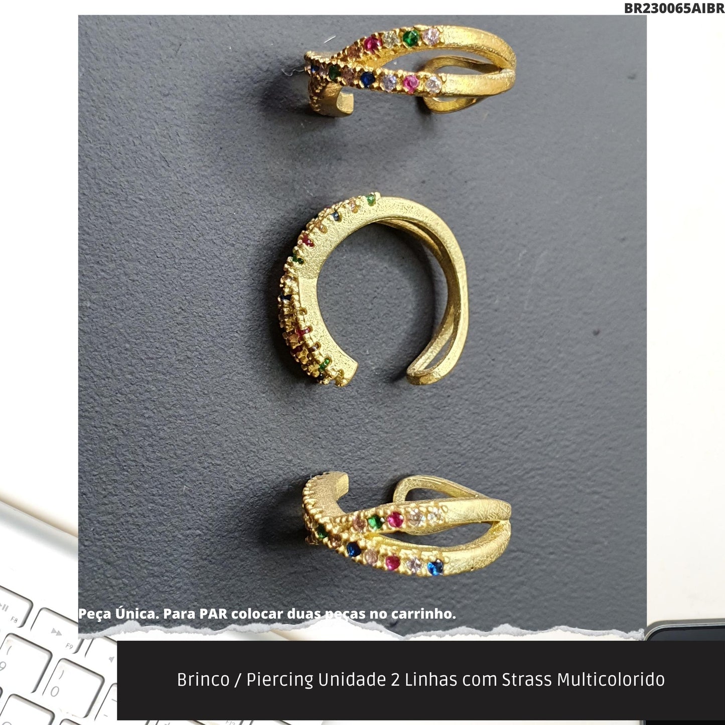 Brinco / Piercing Unidade 2 Linhas com Strass Multicolorido  - Código.: BR230065AIBR  - Peso.: 0.9 gr