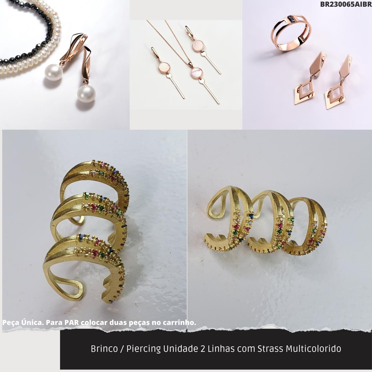 Brinco / Piercing Unidade 2 Linhas com Strass Multicolorido  - Código.: BR230065AIBR  - Peso.: 0.9 gr