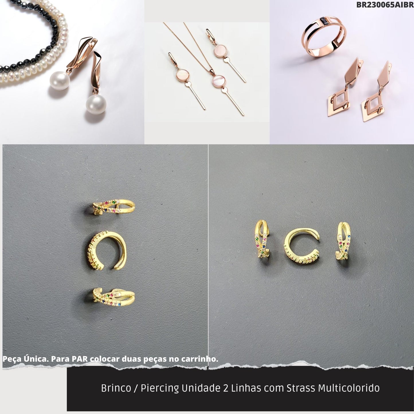 Brinco / Piercing Unidade 2 Linhas com Strass Multicolorido  - Código.: BR230065AIBR  - Peso.: 0.9 gr