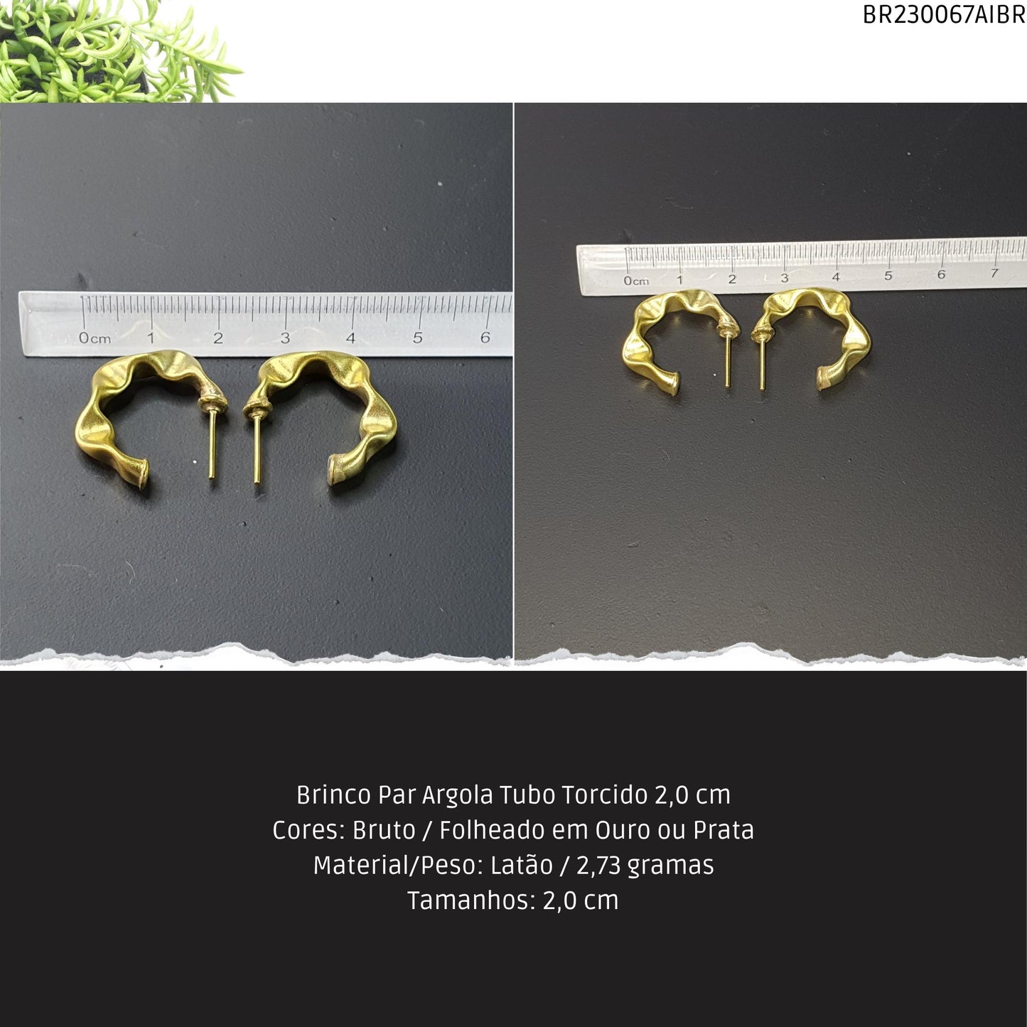 Brinco Par Argola Tubo Torcido 20 mm  - Código.: BR230067AIBR  - Peso.: 2.7 gr
