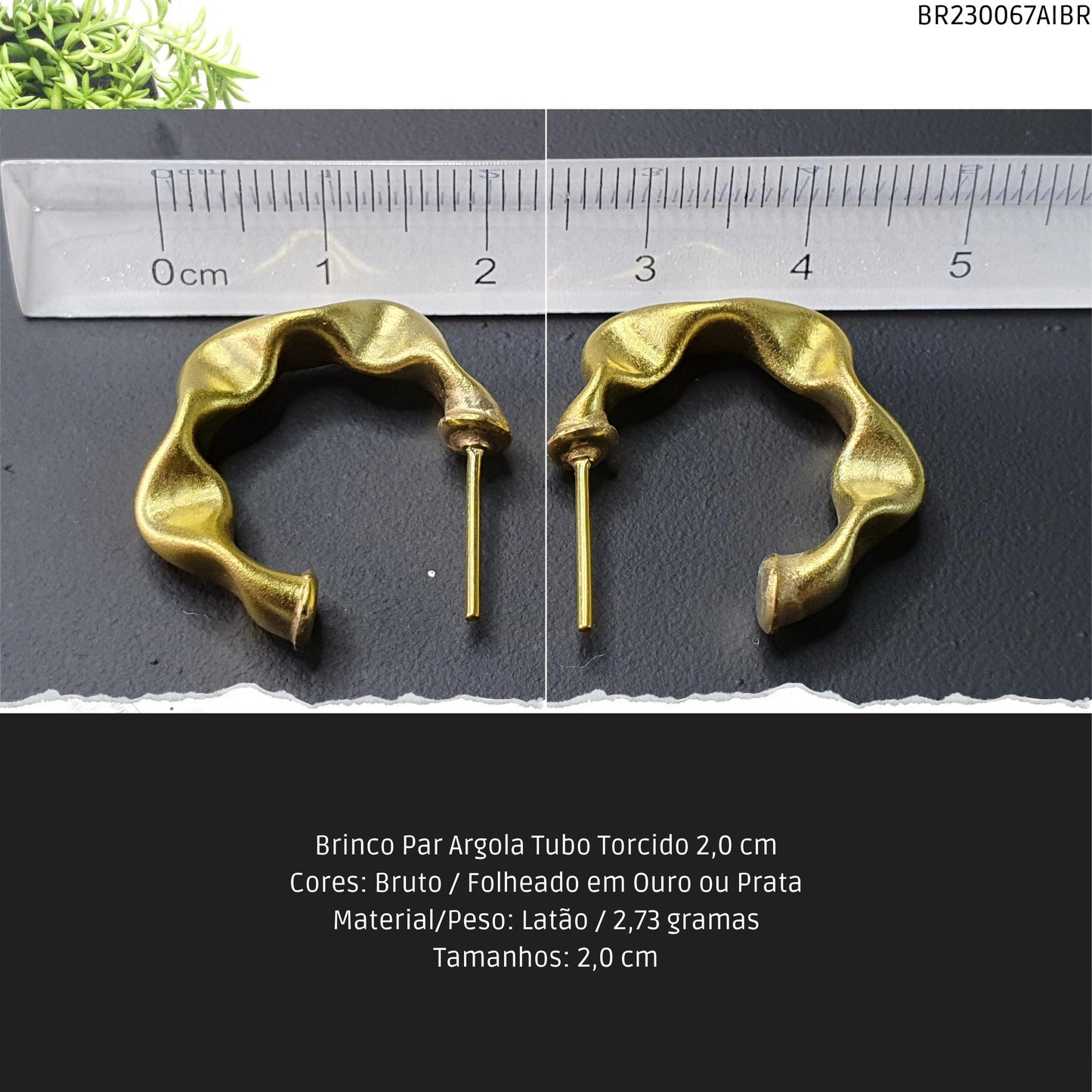 Brinco Par Argola Tubo Torcido 20 mm  - Código.: BR230067AIBR  - Peso.: 2.7 gr