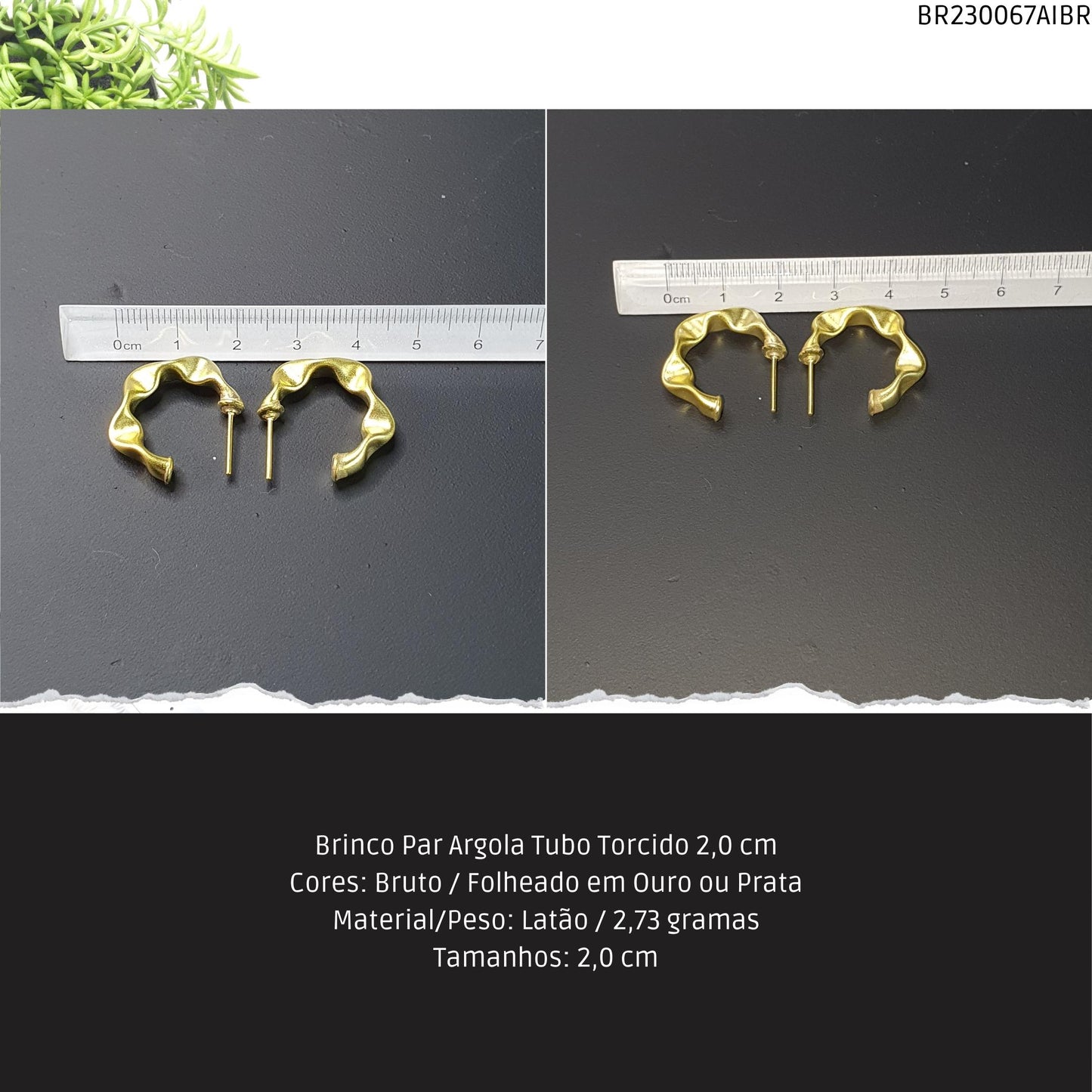 Brinco Par Argola Tubo Torcido 20 mm  - Código.: BR230067AIBR  - Peso.: 2.7 gr